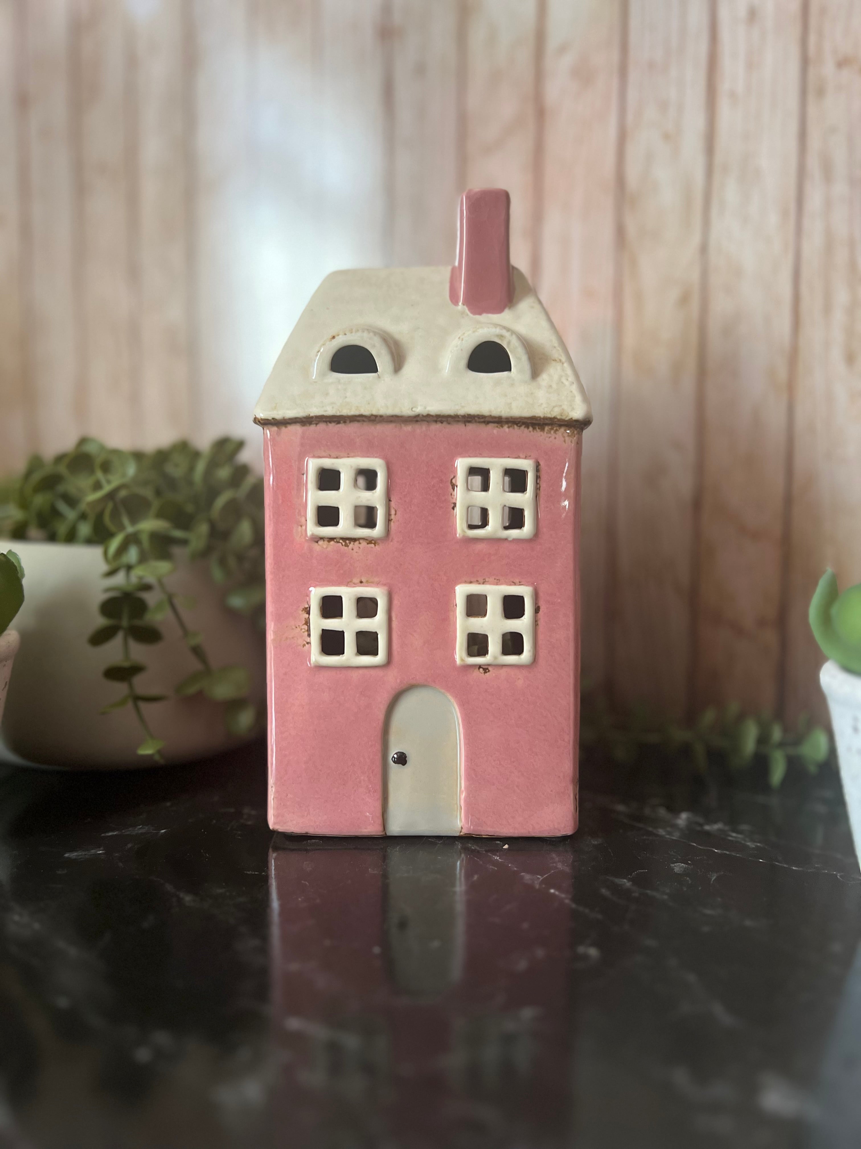Tall Pink House Tea Light Holder