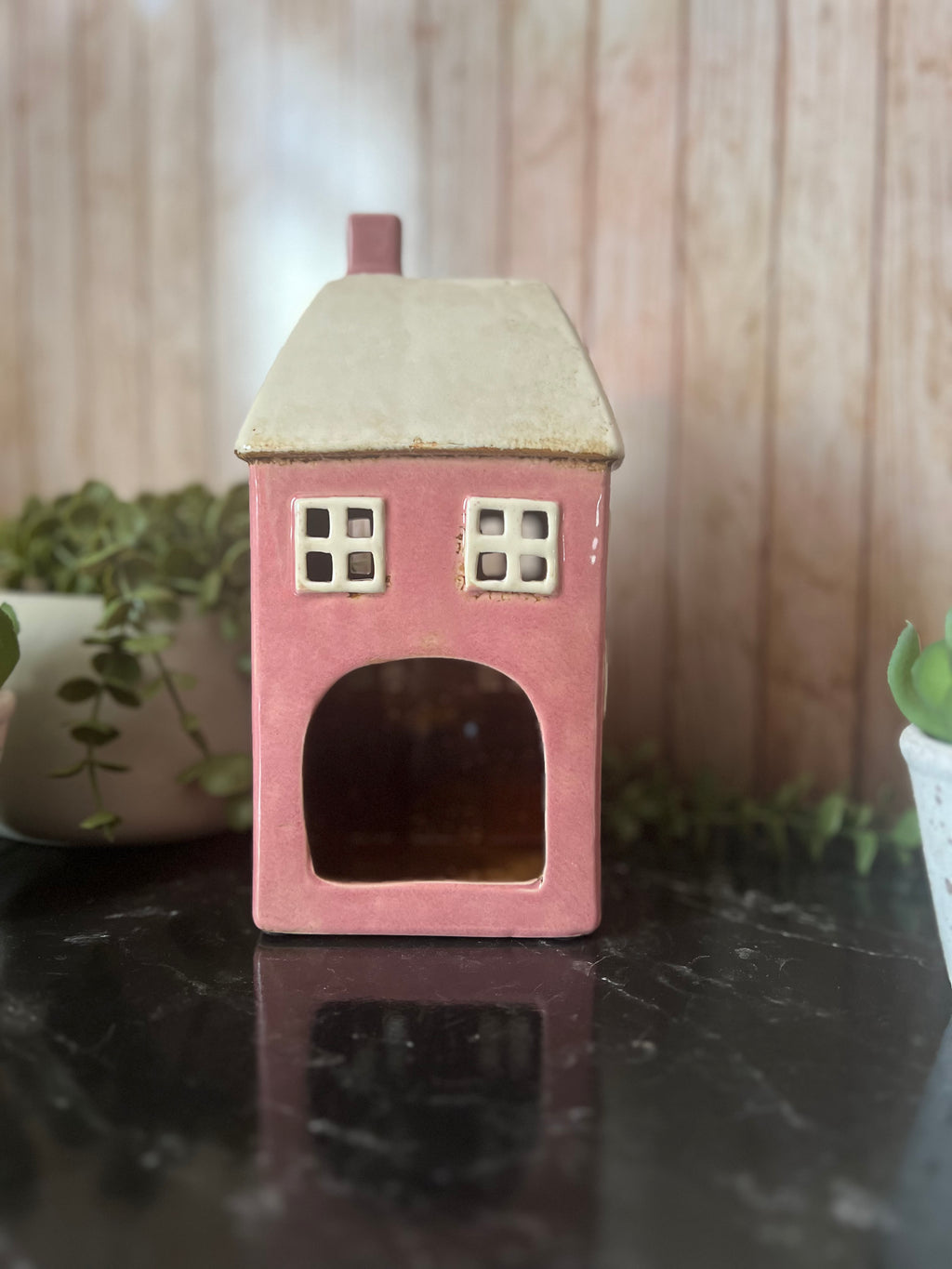 Tall Pink House Tea Light Holder