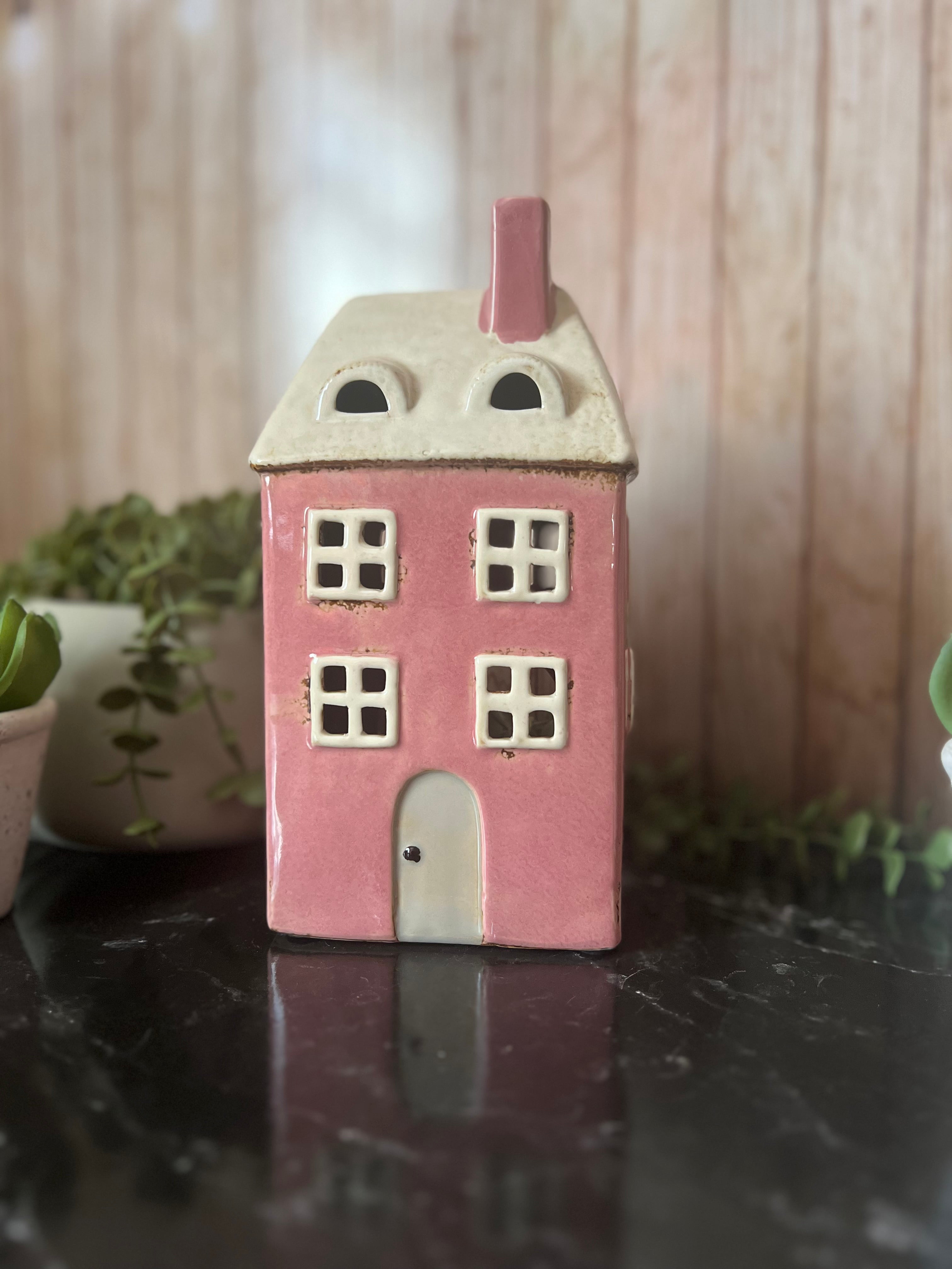 Tall Pink House Tea Light Holder