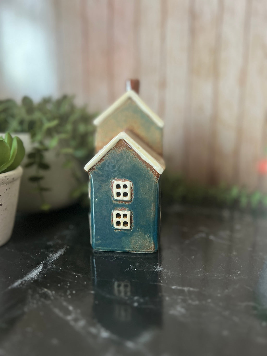 3 House Ceramic Glazed Tea Light Holder