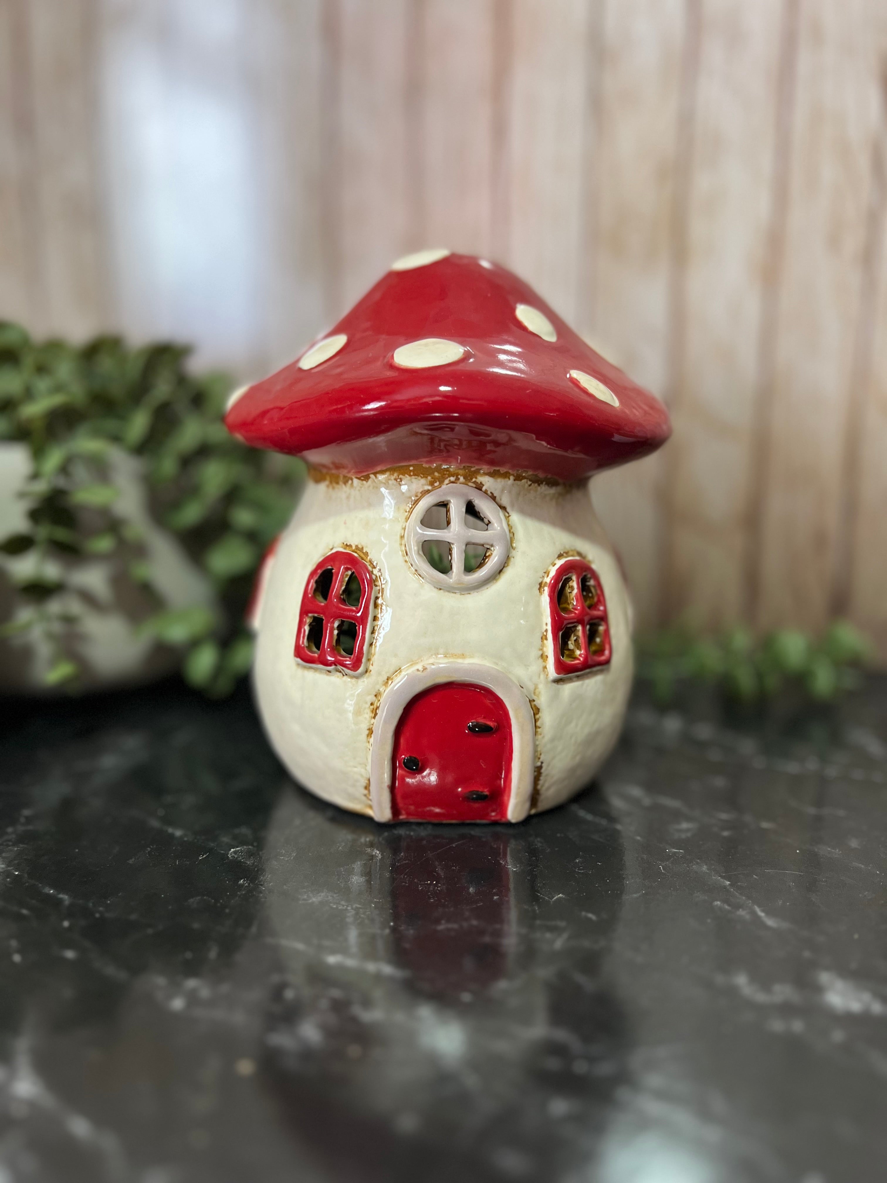 Ceramic Toadstool House Tea Light Holder
