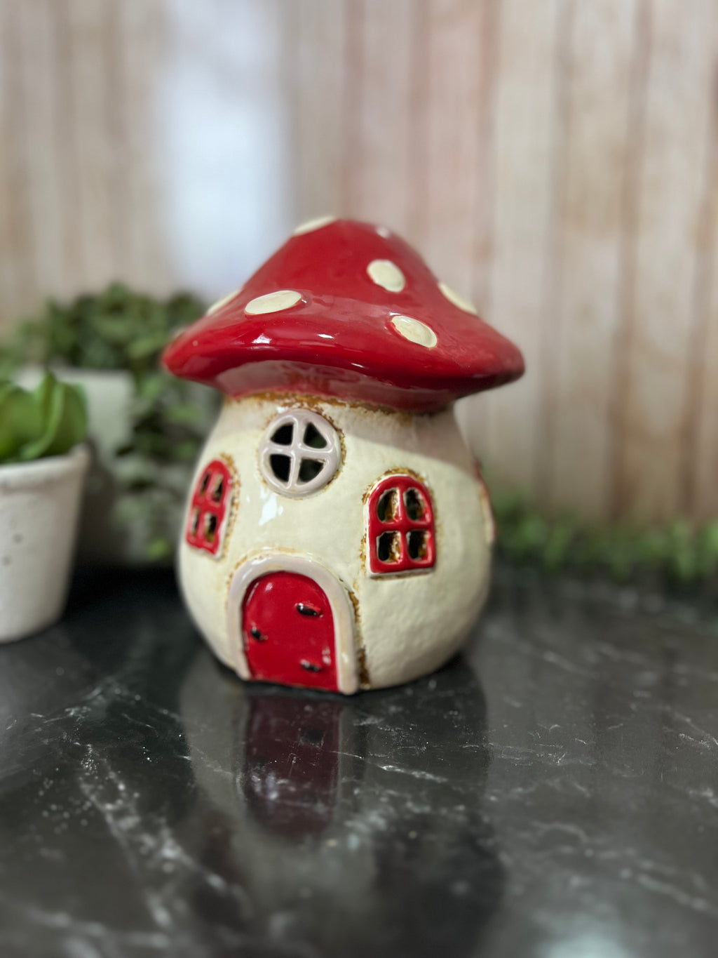 Ceramic Toadstool House Tea Light Holder
