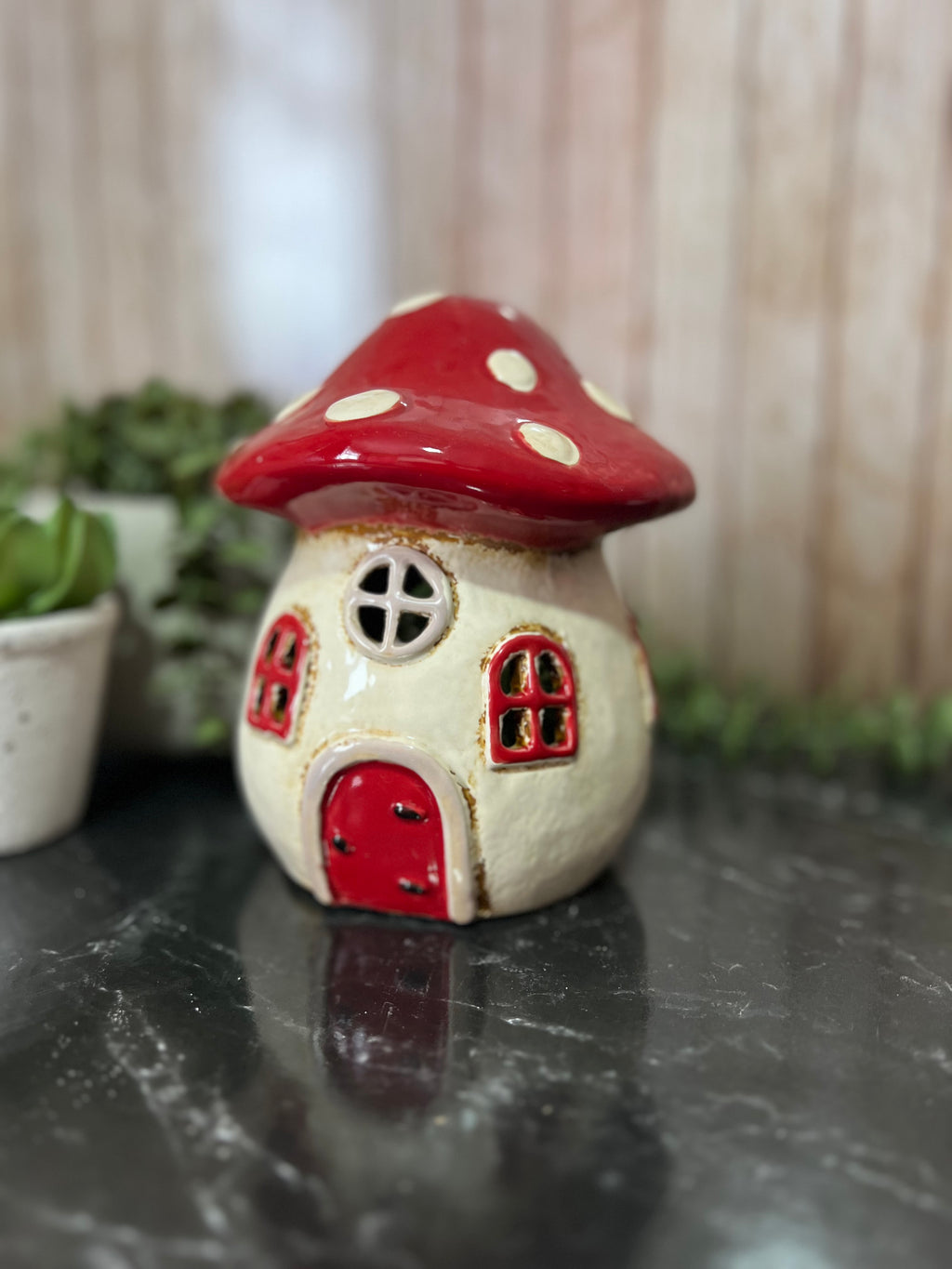 Ceramic Toadstool House Tea Light Holder
