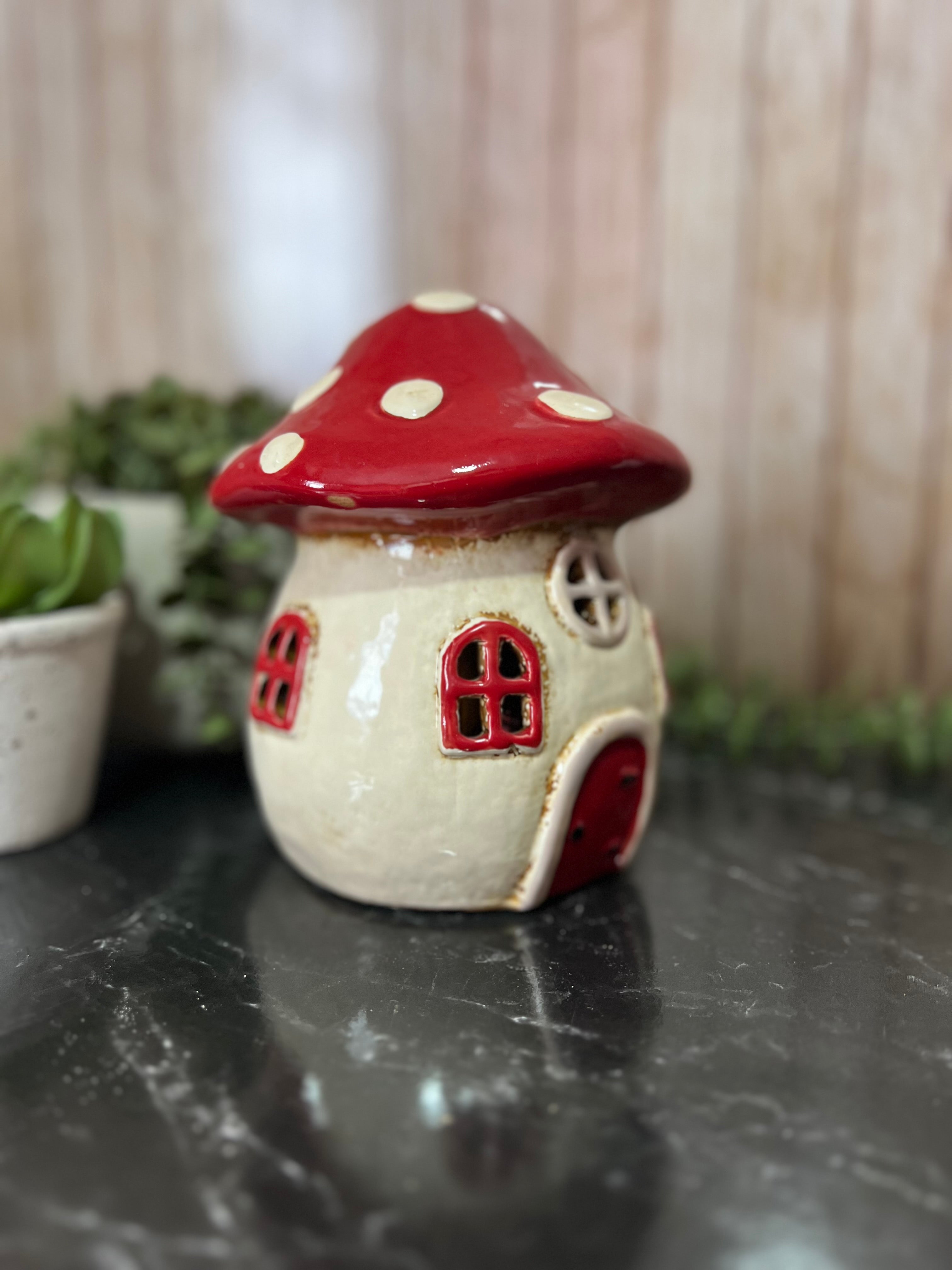 Ceramic Toadstool House Tea Light Holder