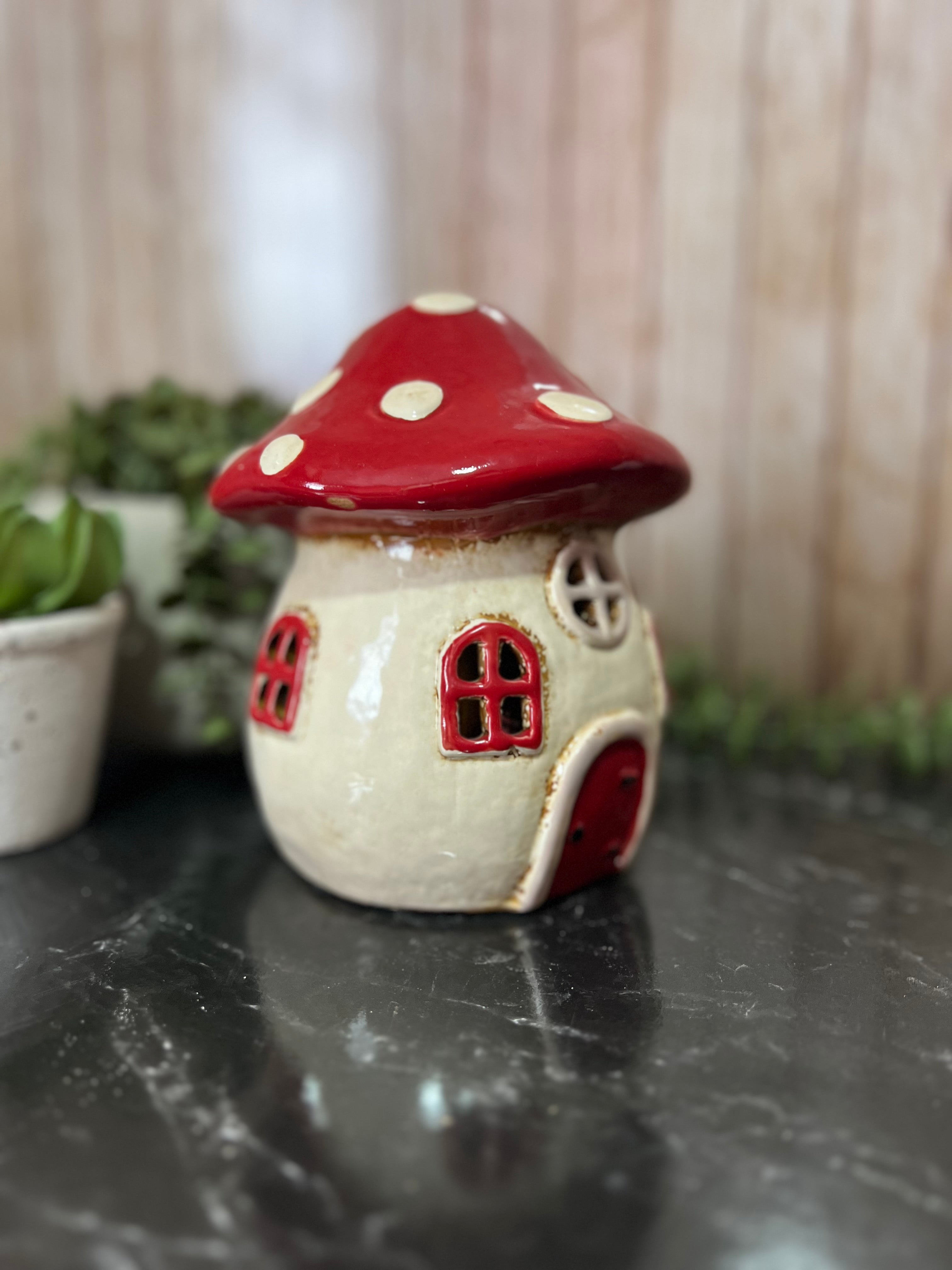 Ceramic Toadstool House Tea Light Holder