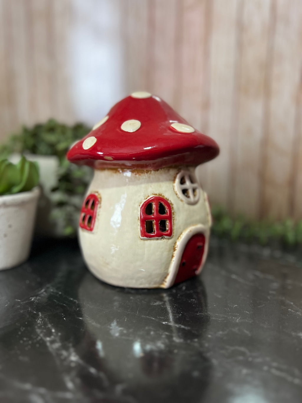 Ceramic Toadstool House Tea Light Holder