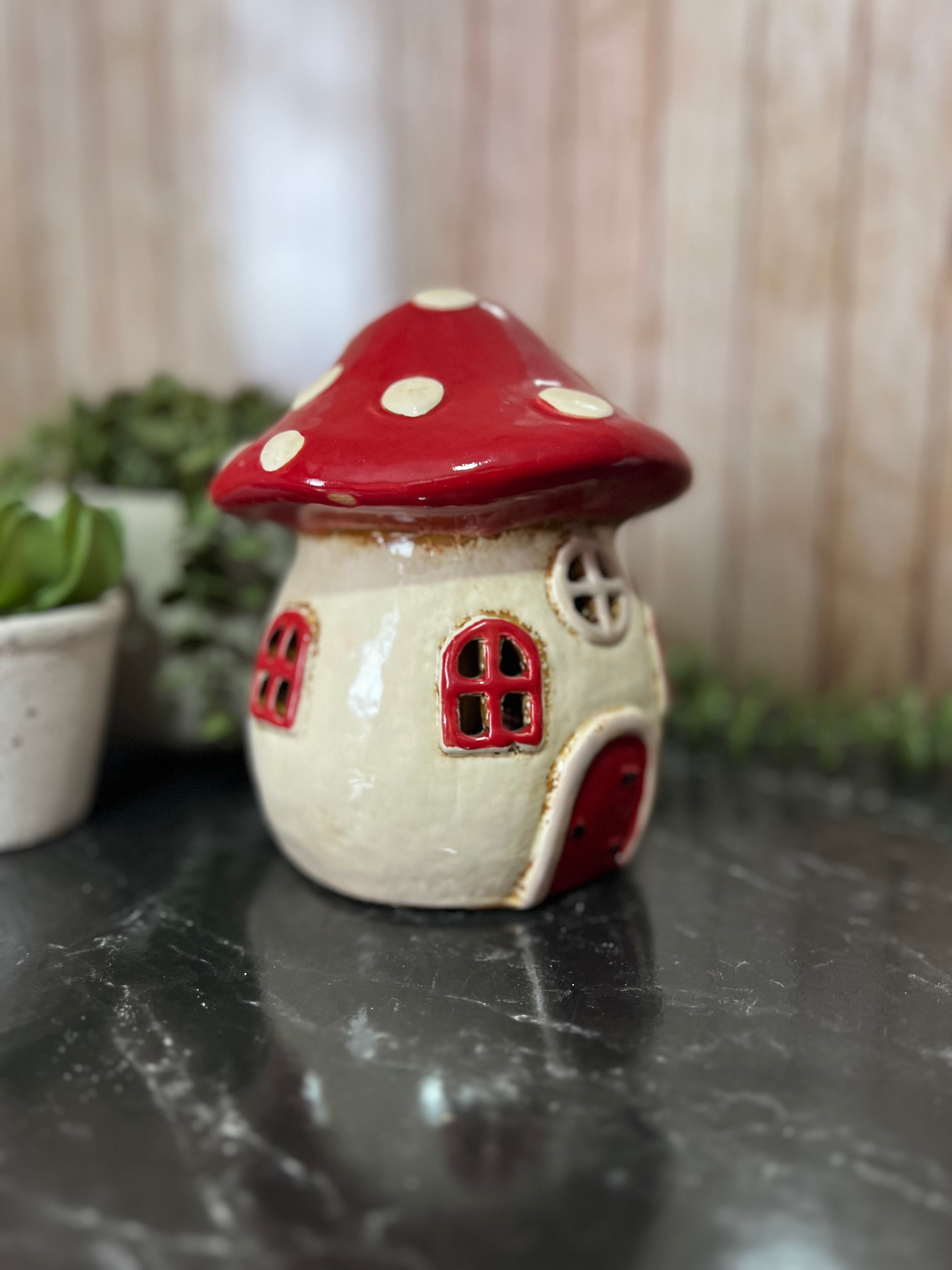 Ceramic Toadstool House Tea Light Holder