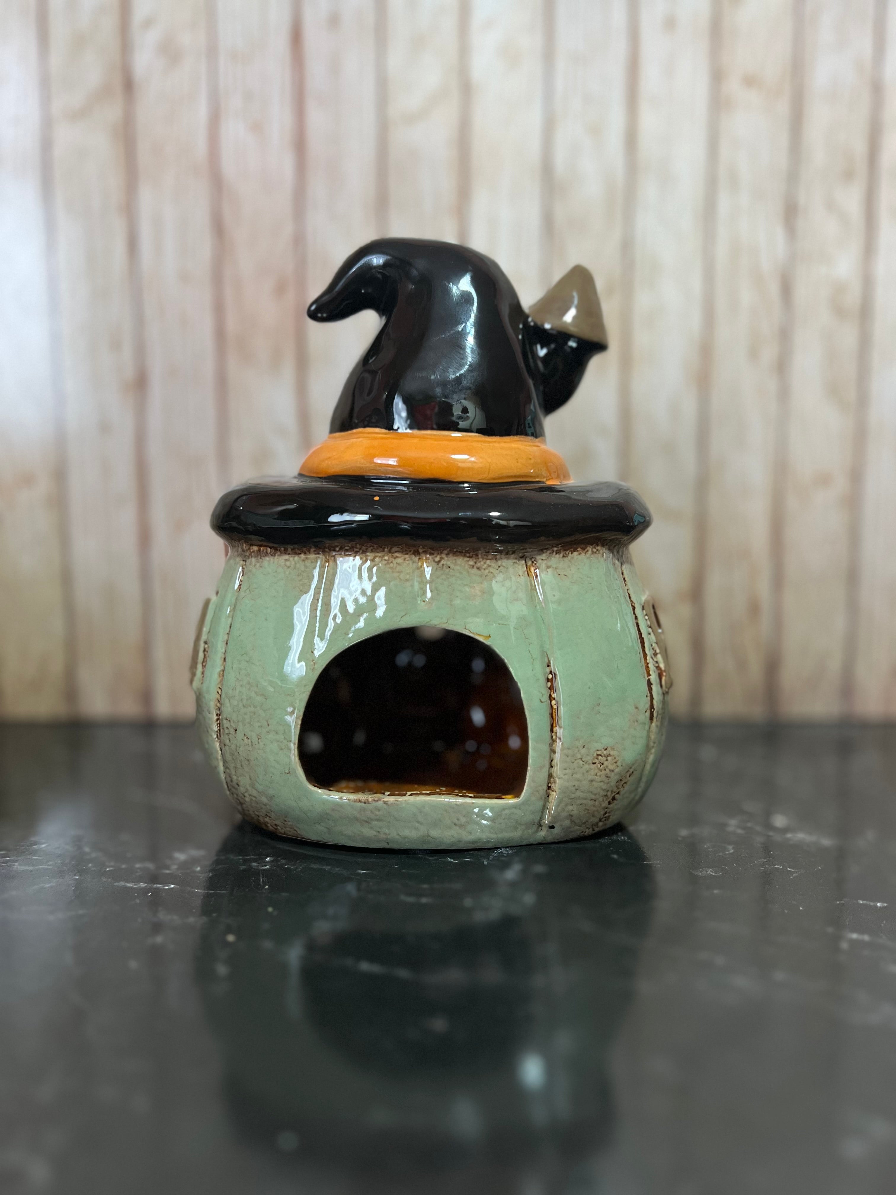 Pumpkin Witches Hat Halloween Ceramic Tea Light Holder