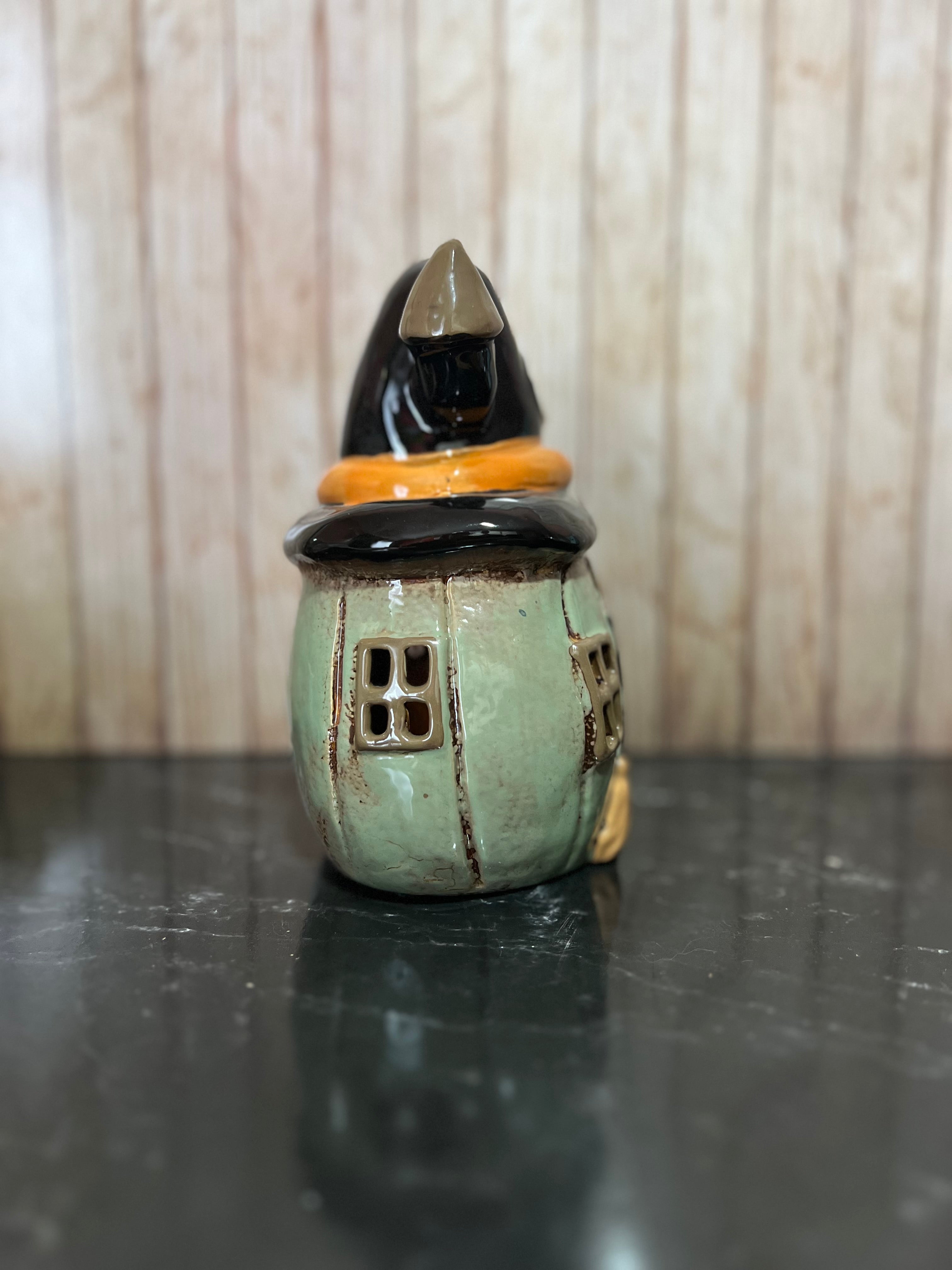 Pumpkin Witches Hat Halloween Ceramic Tea Light Holder