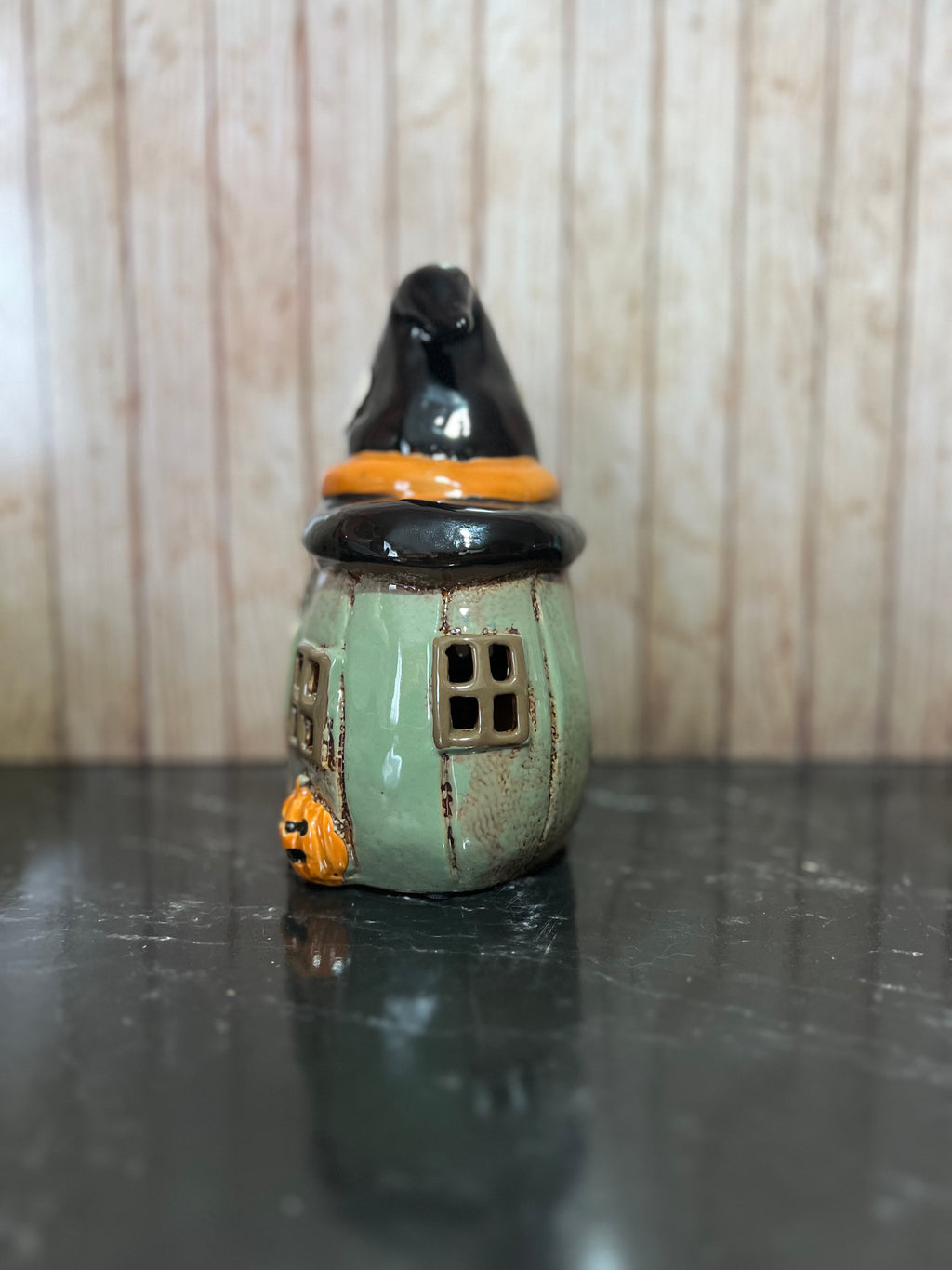 Pumpkin Witches Hat Halloween Ceramic Tea Light Holder