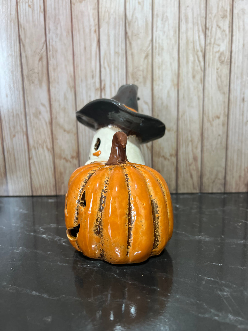 Ghost and Pumpkin Halloween Ceramic Tea Light Holder