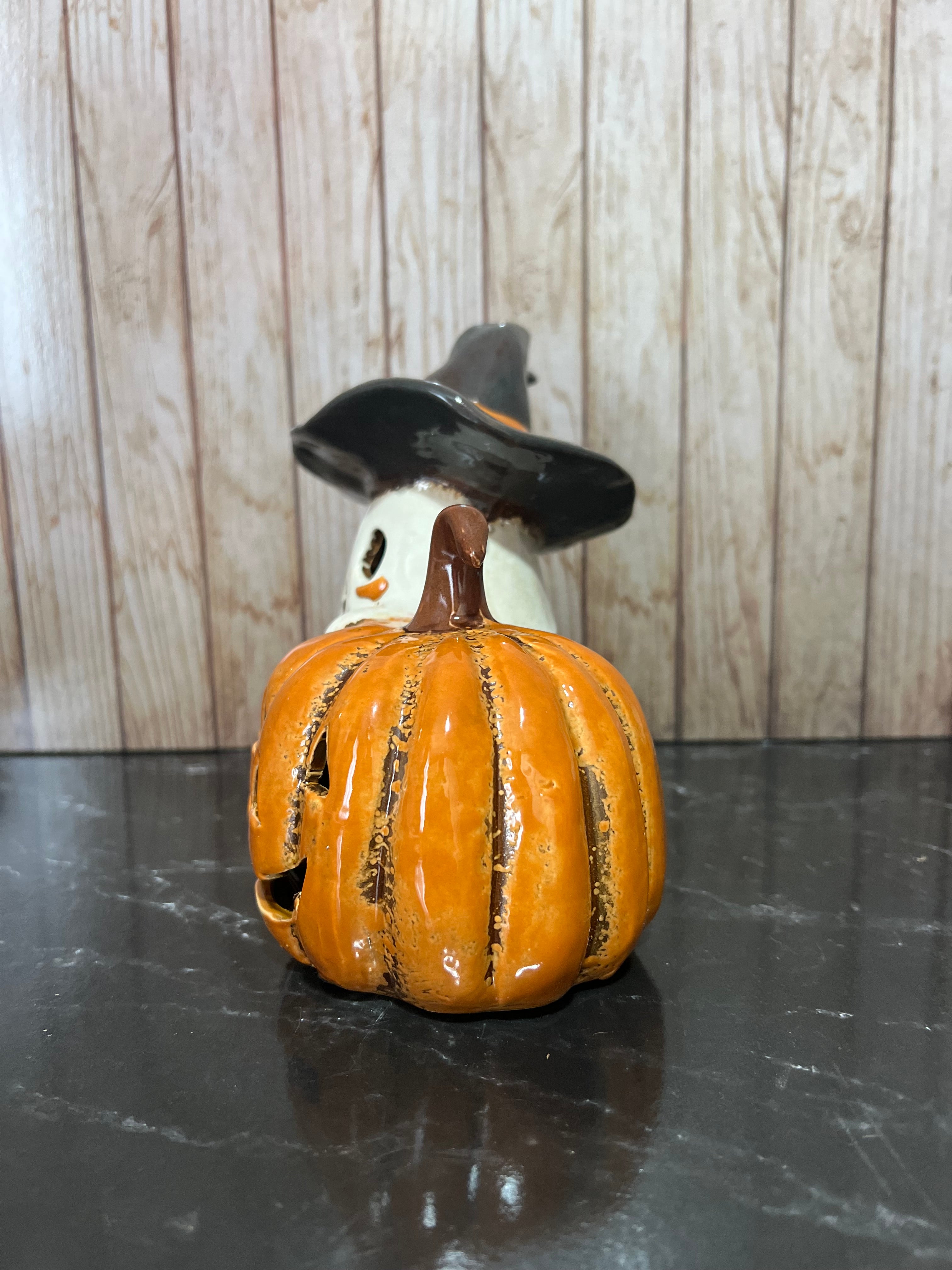 Ghost and Pumpkin Halloween Ceramic Tea Light Holder