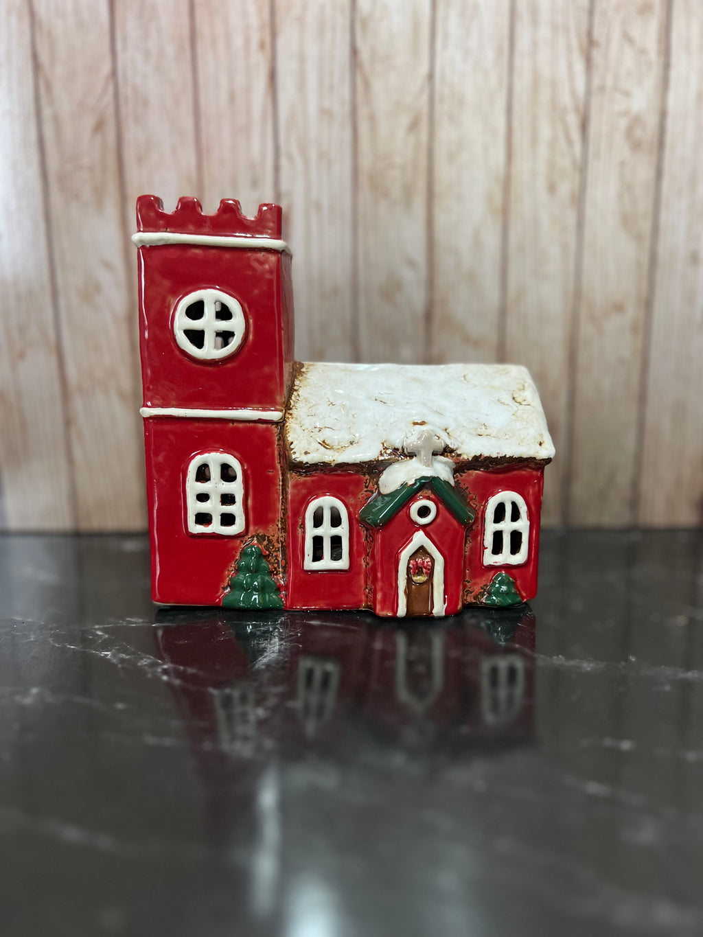 Christmas Themed Norman Church Tea Light Holder 16cmW x9cmD x 16cmH