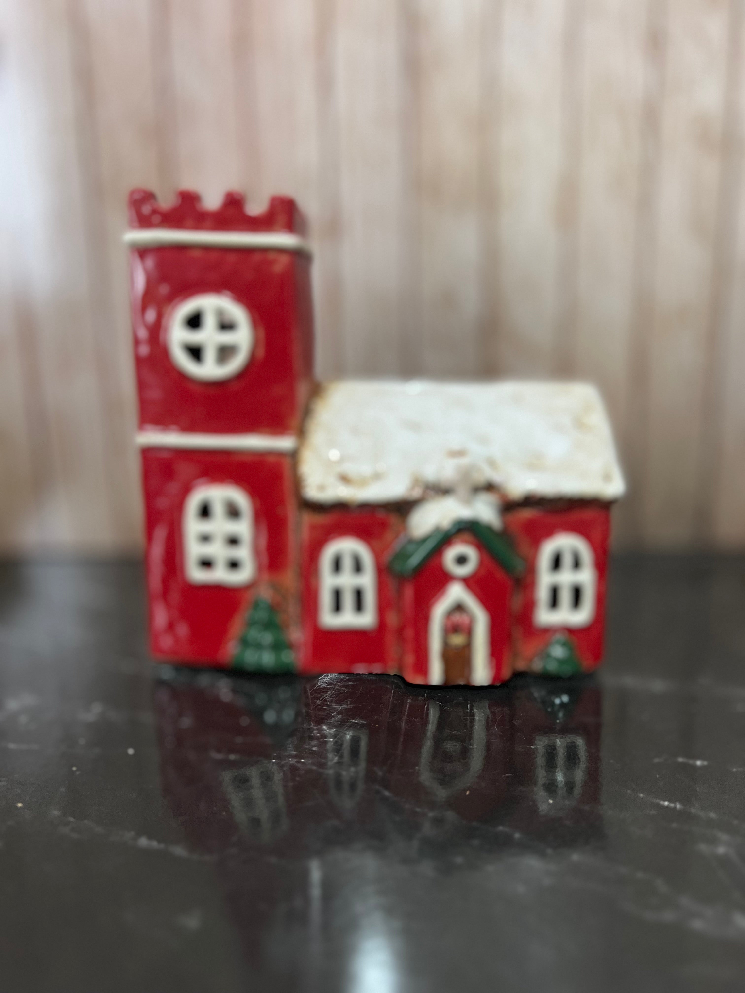 Christmas Themed Norman Church Tea Light Holder 16cmW x9cmD x 16cmH