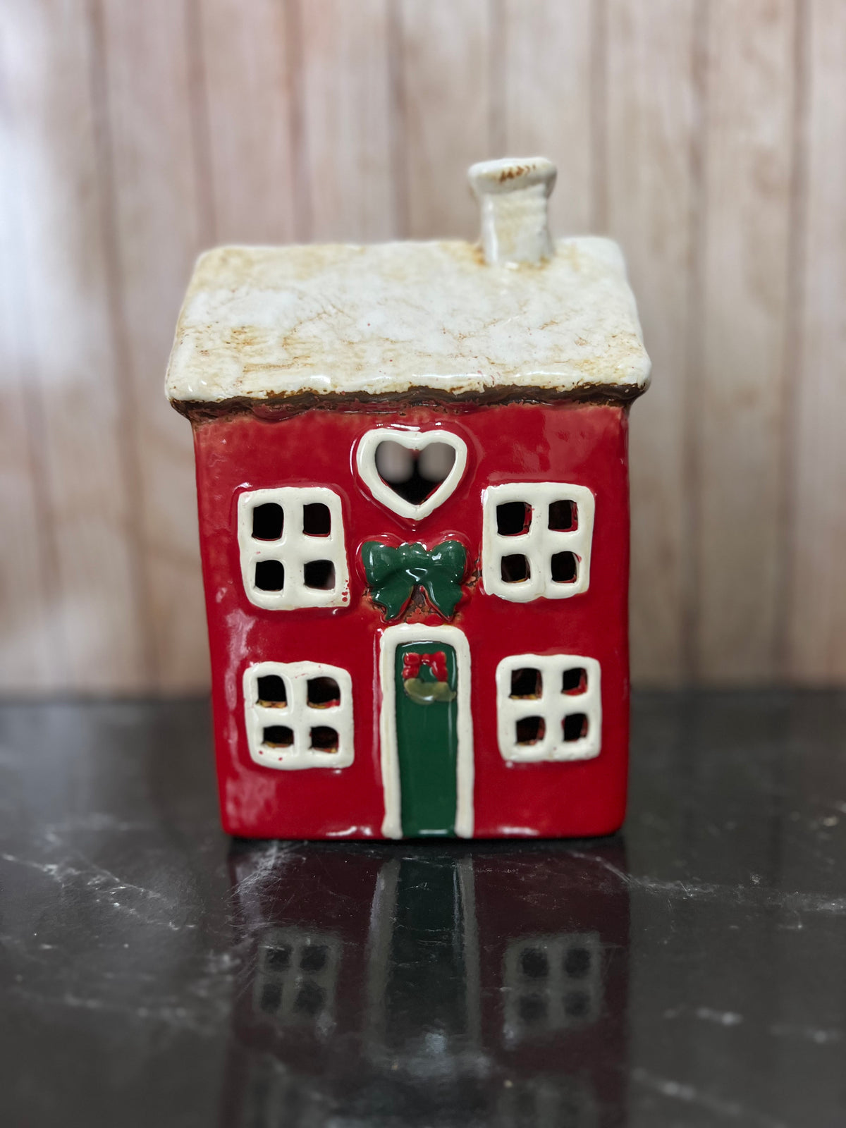 Christmas Themed Heart House Tea Light Holder 12cmW x 9cmD x 19cmH