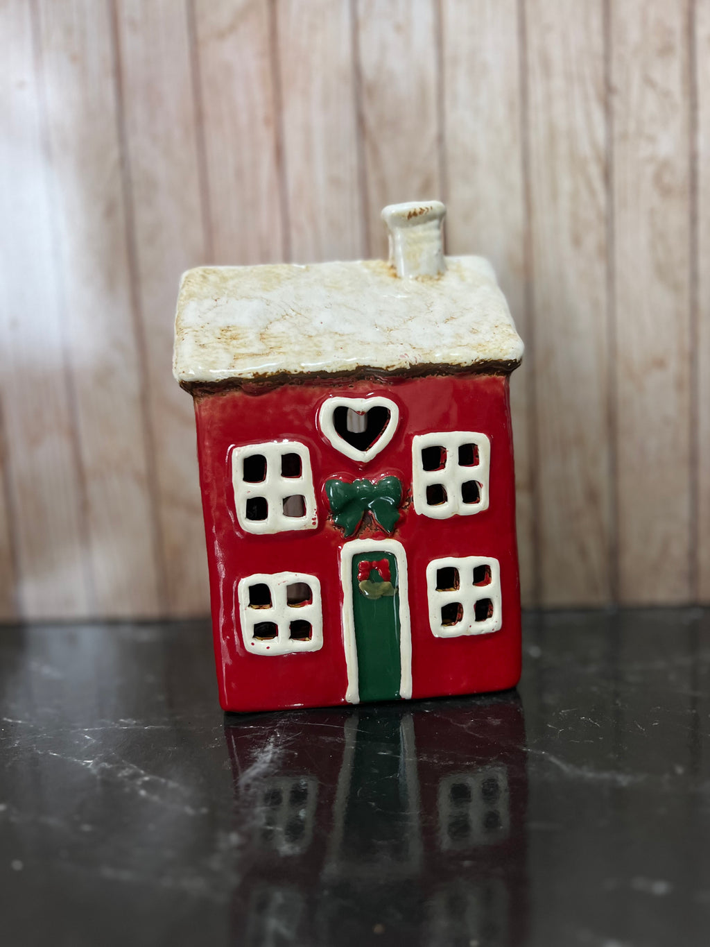 Christmas Themed Heart House Tea Light Holder 12cmW x 9cmD x 19cmH