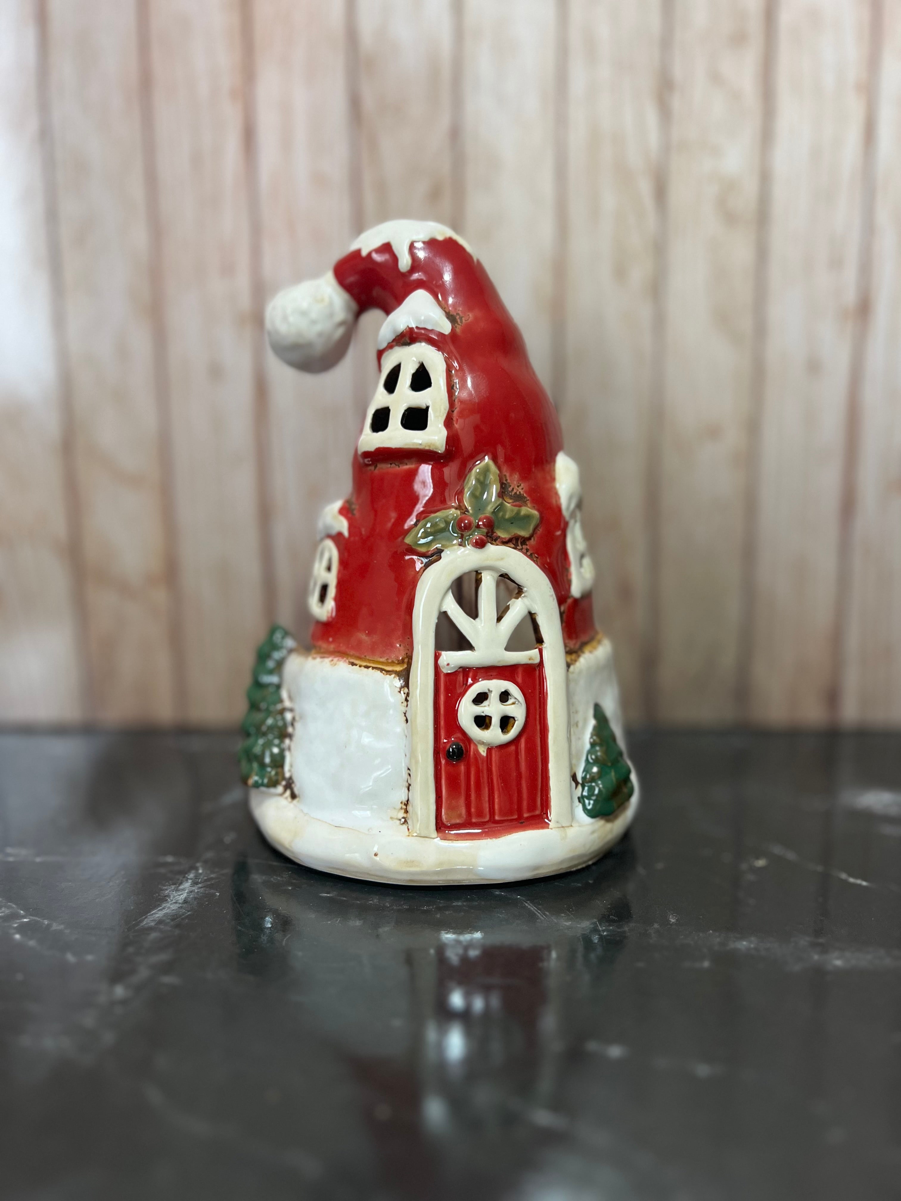 Santa's Snow Topped Hat Ceramic Tea Light Holder
