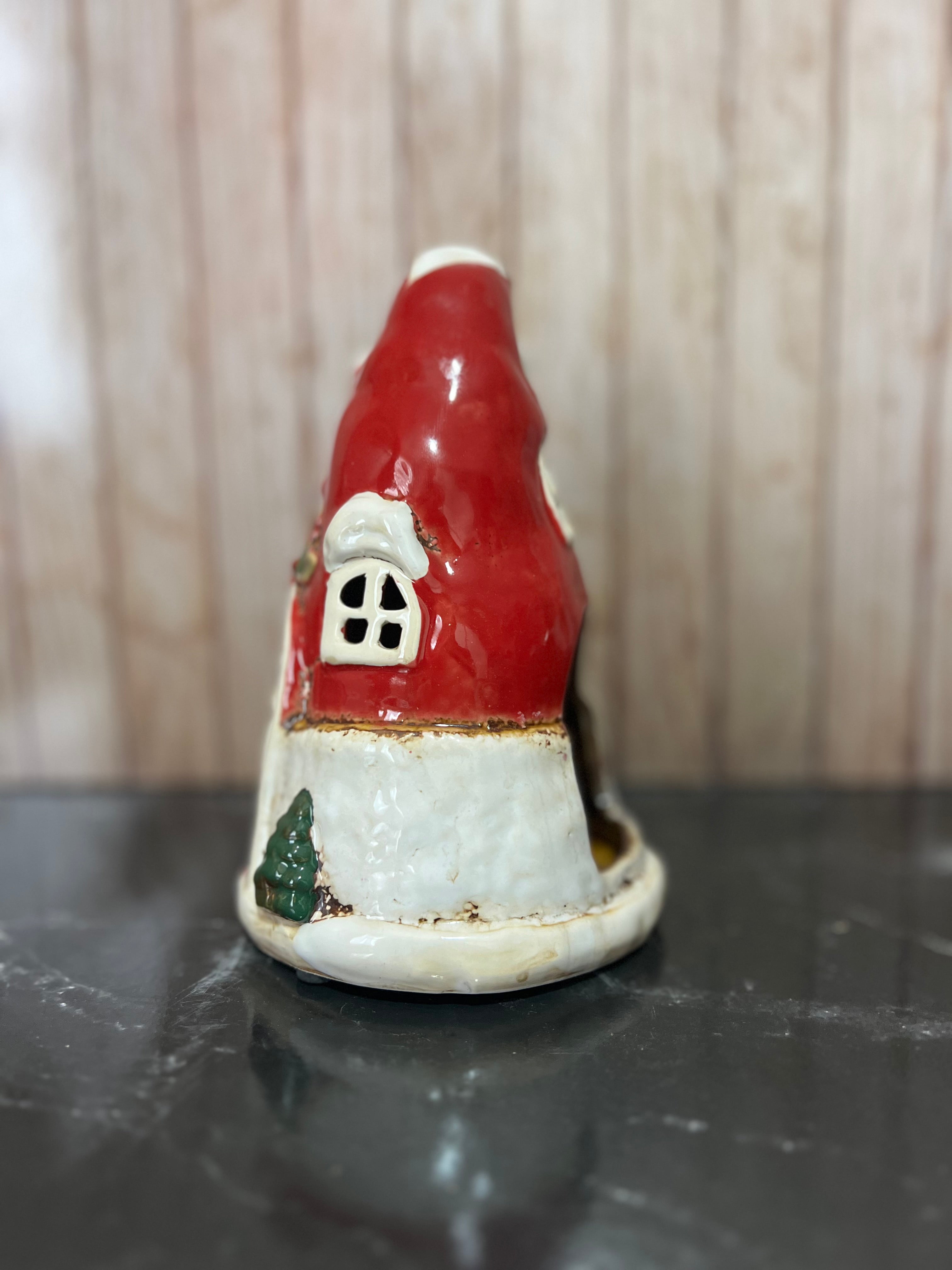 Santa's Snow Topped Hat Ceramic Tea Light Holder