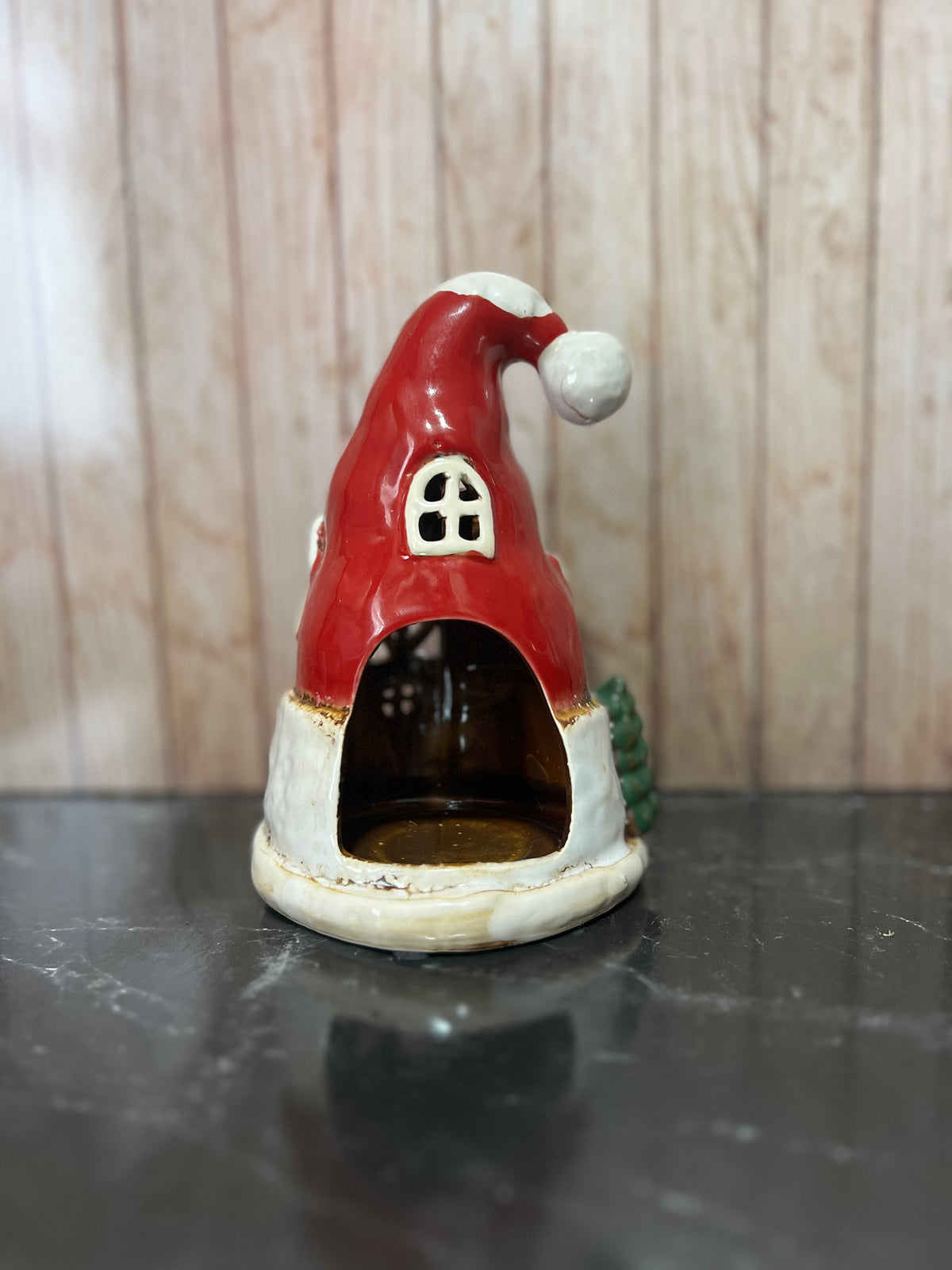 Santa's Snow Topped Hat Ceramic Tea Light Holder