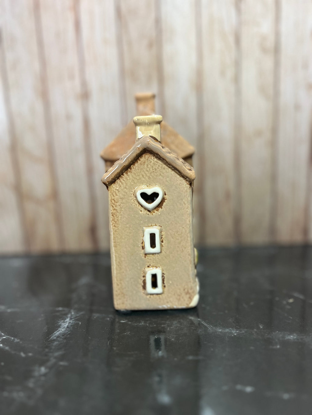Double Brown House Ceramic Tea Light Holder with Tiled Roof