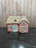 Pink Thatched Cottage Tea Light Holder with Cat and Bunting