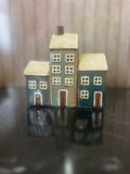 3 in Row of Houses Ceramic Tea Light Holder a Lovely Detailed Gift 16cm W x 7cm D x 15cm H