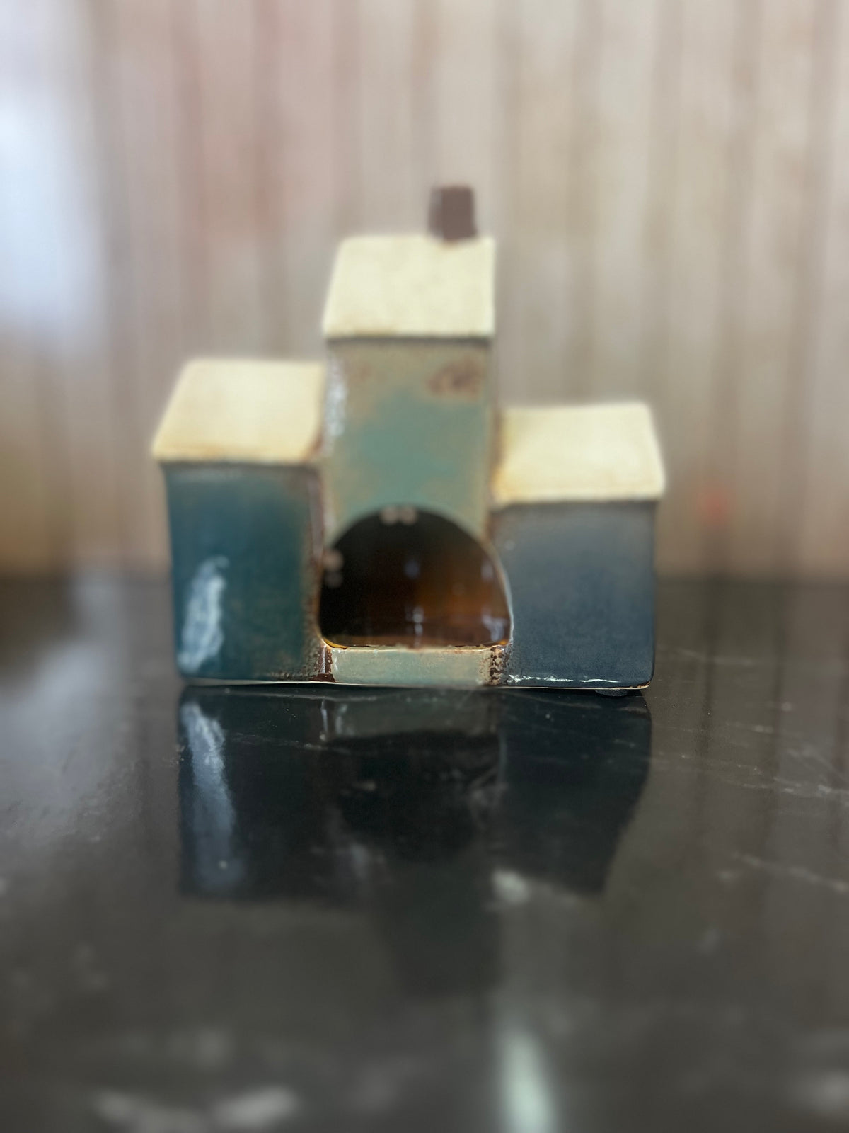 3 in Row of Houses Ceramic Tea Light Holder a Lovely Detailed Gift 16cm W x 7cm D x 15cm H