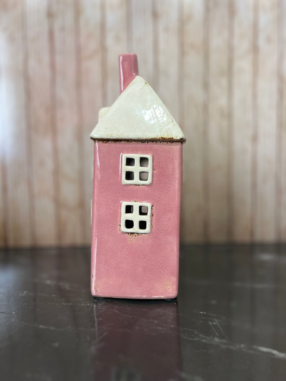 Tall Pink House Ceramic Tea Light Holder with Dormers