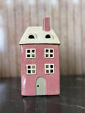 Tall Pink House Ceramic Tea Light Holder with Dormers