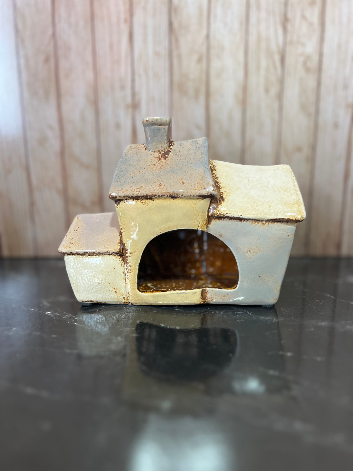 3 in A Row Brown Houses Tea Light Holder 18cm W x 8cm D x 14cm H