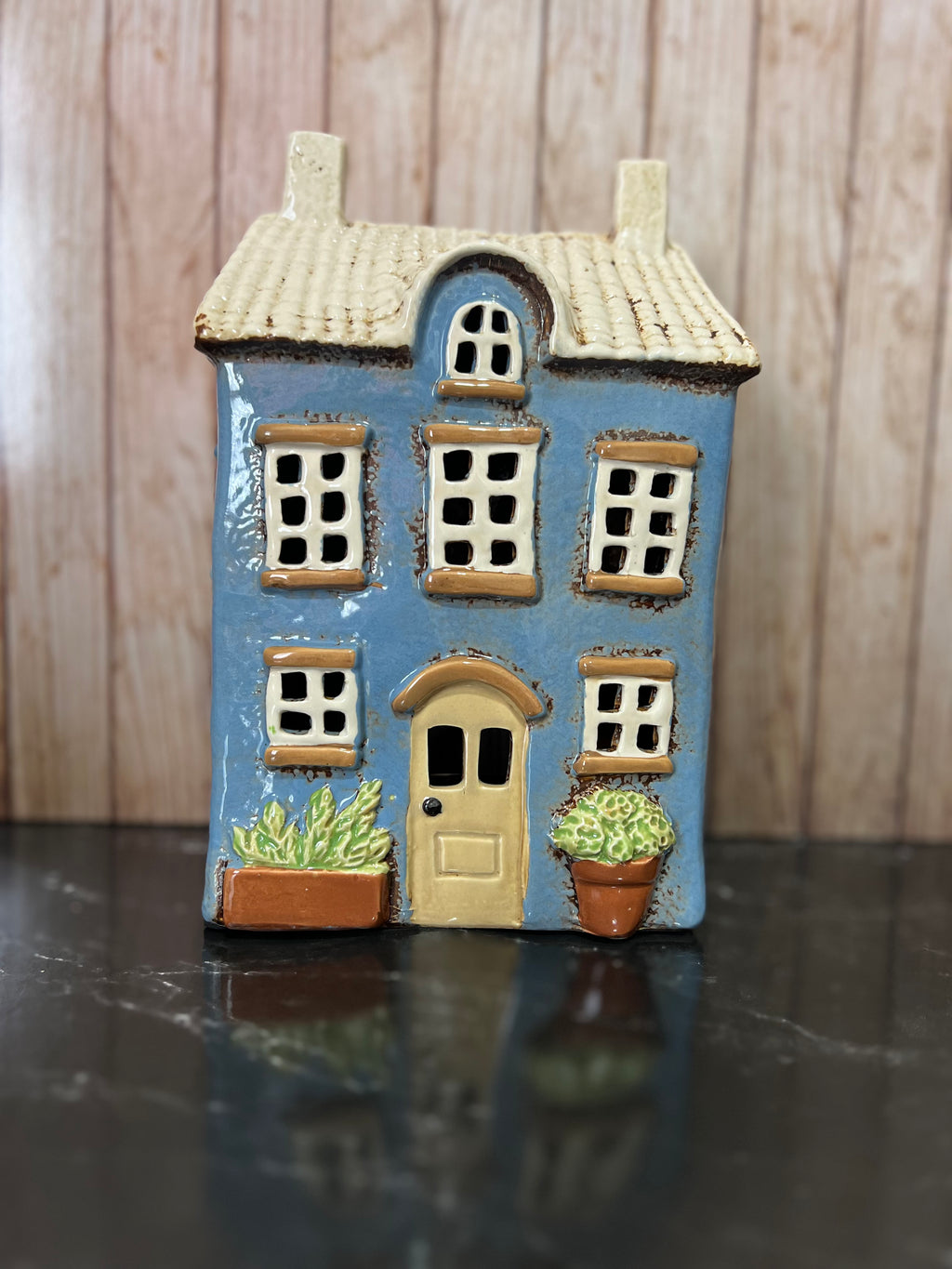 Garden Blue House Ceramic Tea Light Holder