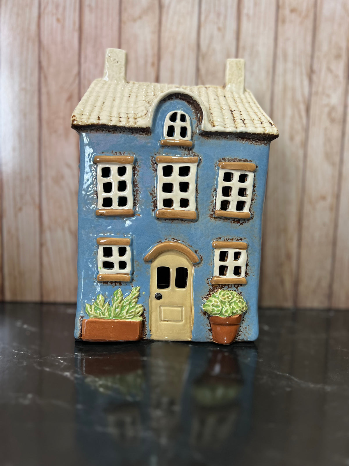 Garden Blue House Ceramic Tea Light Holder