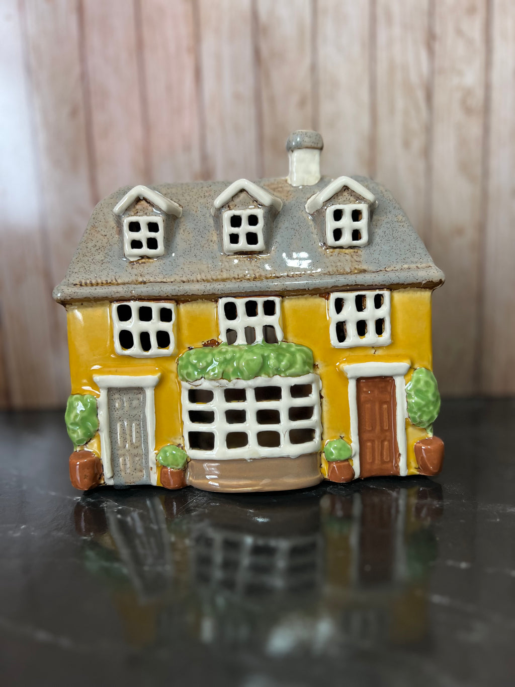Yellow Terraced House Ceramic Tea Light Holder with Bay Window