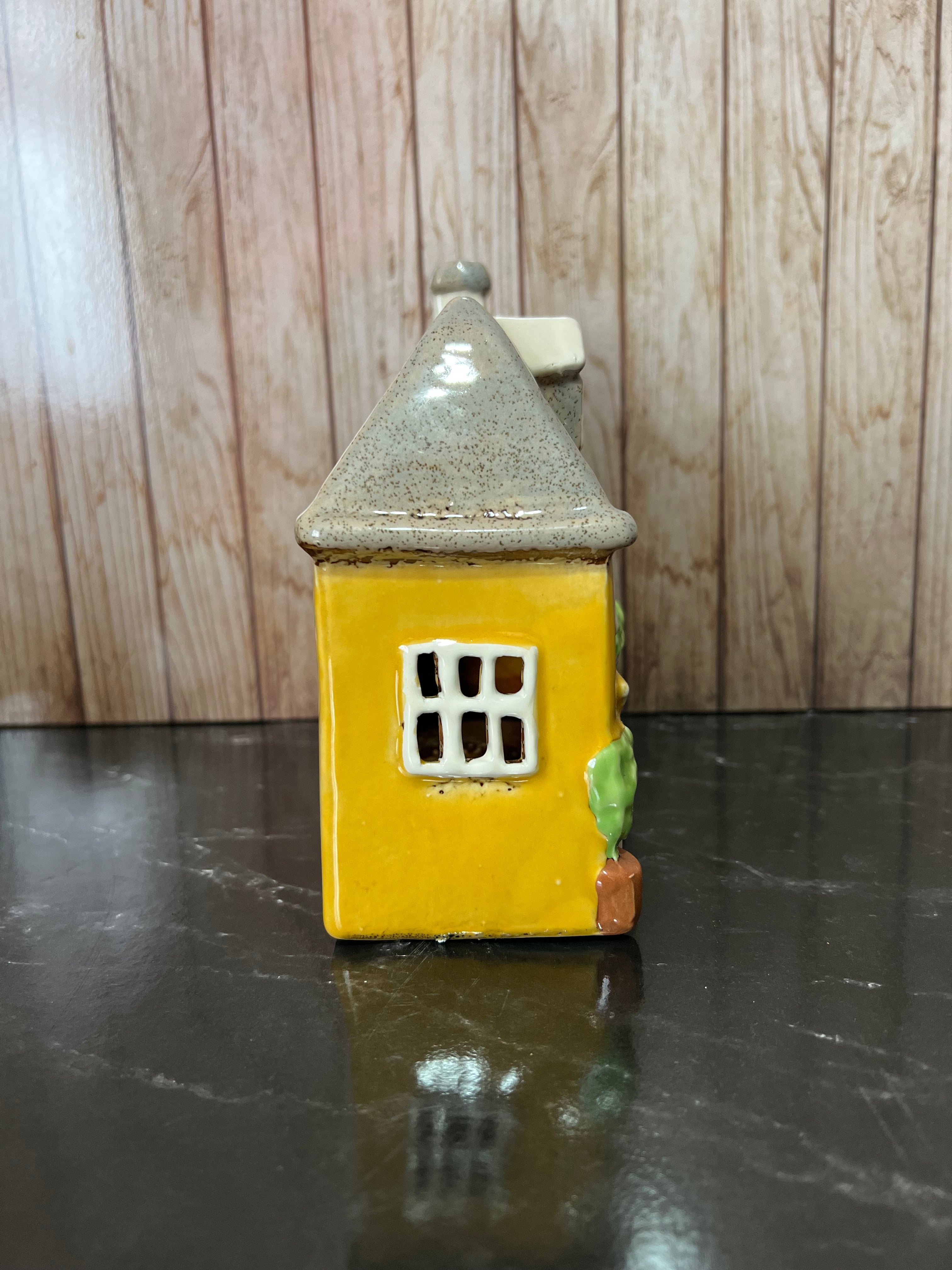 Yellow Terraced House Ceramic Tea Light Holder with Bay Window