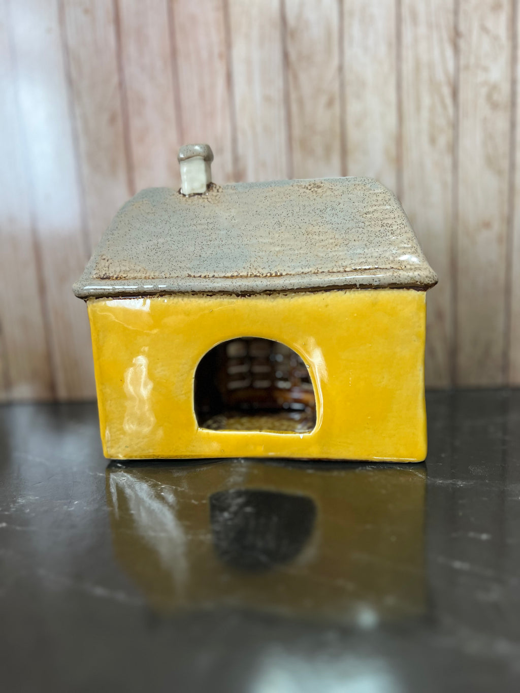 Yellow Terraced House Ceramic Tea Light Holder with Bay Window