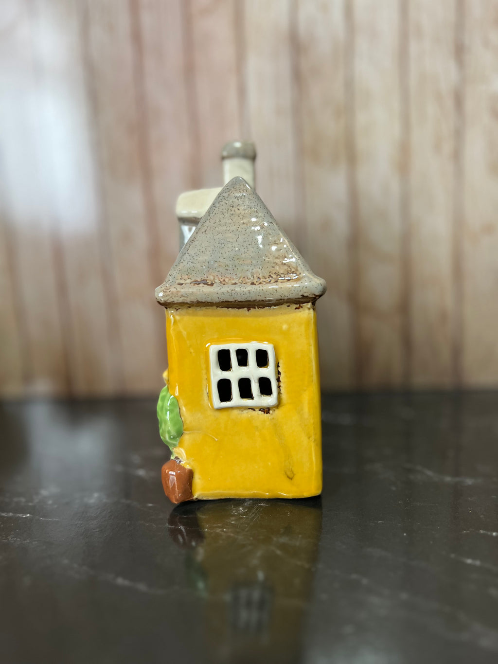 Yellow Terraced House Ceramic Tea Light Holder with Bay Window