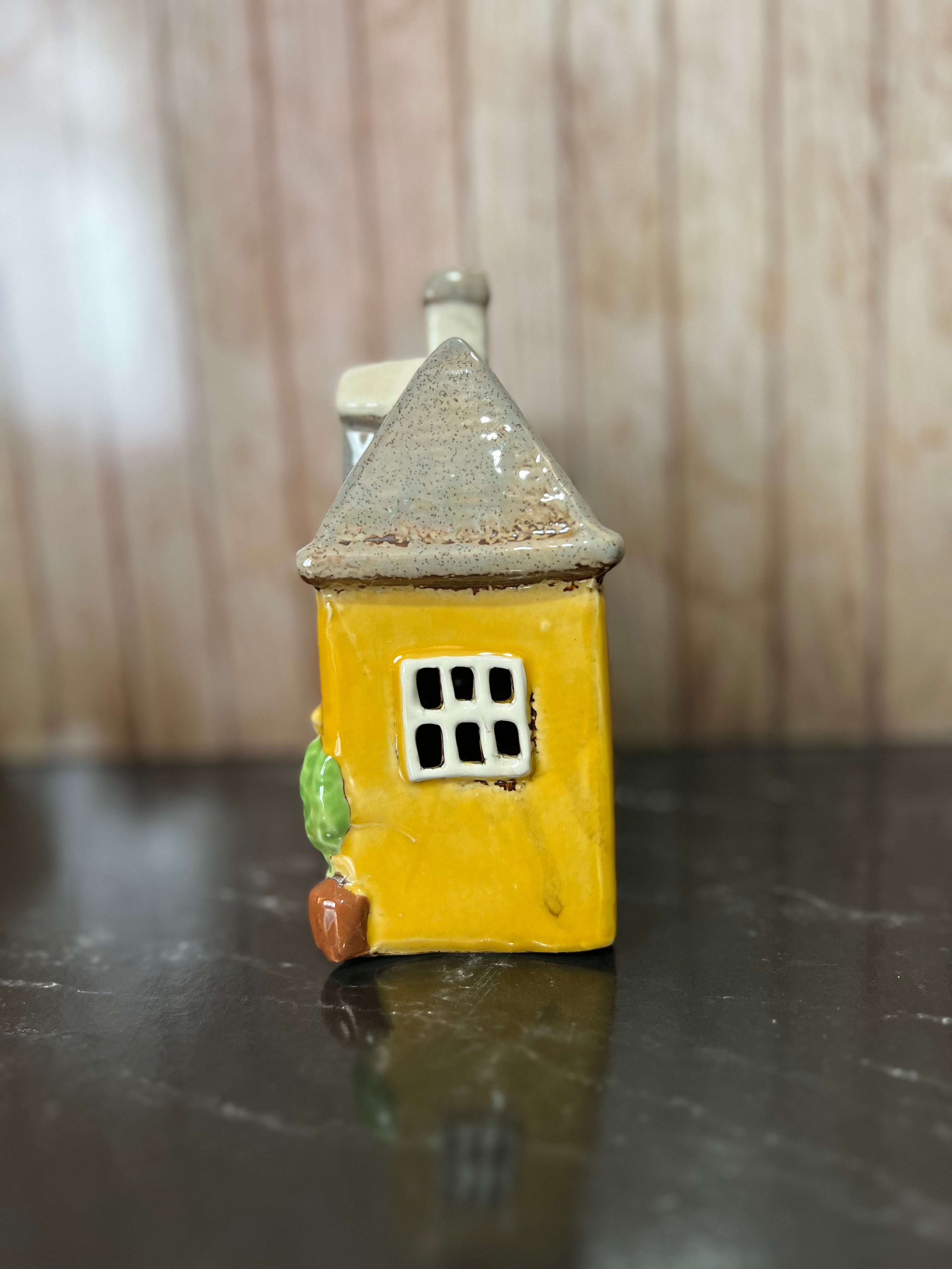 Yellow Terraced House Ceramic Tea Light Holder with Bay Window