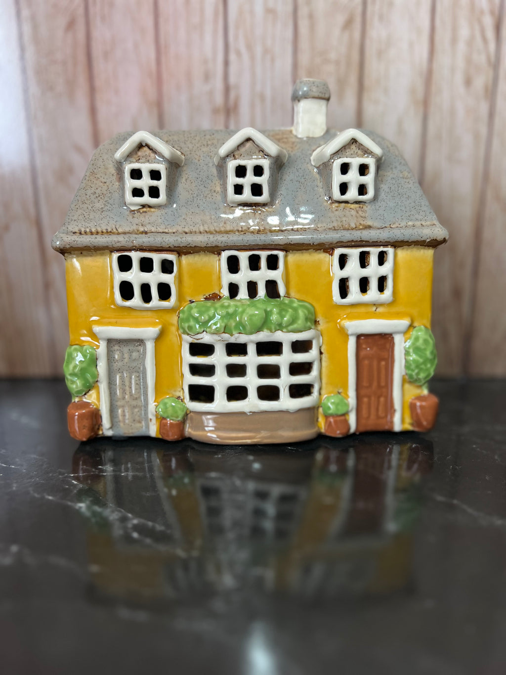 Yellow Terraced House Ceramic Tea Light Holder with Bay Window