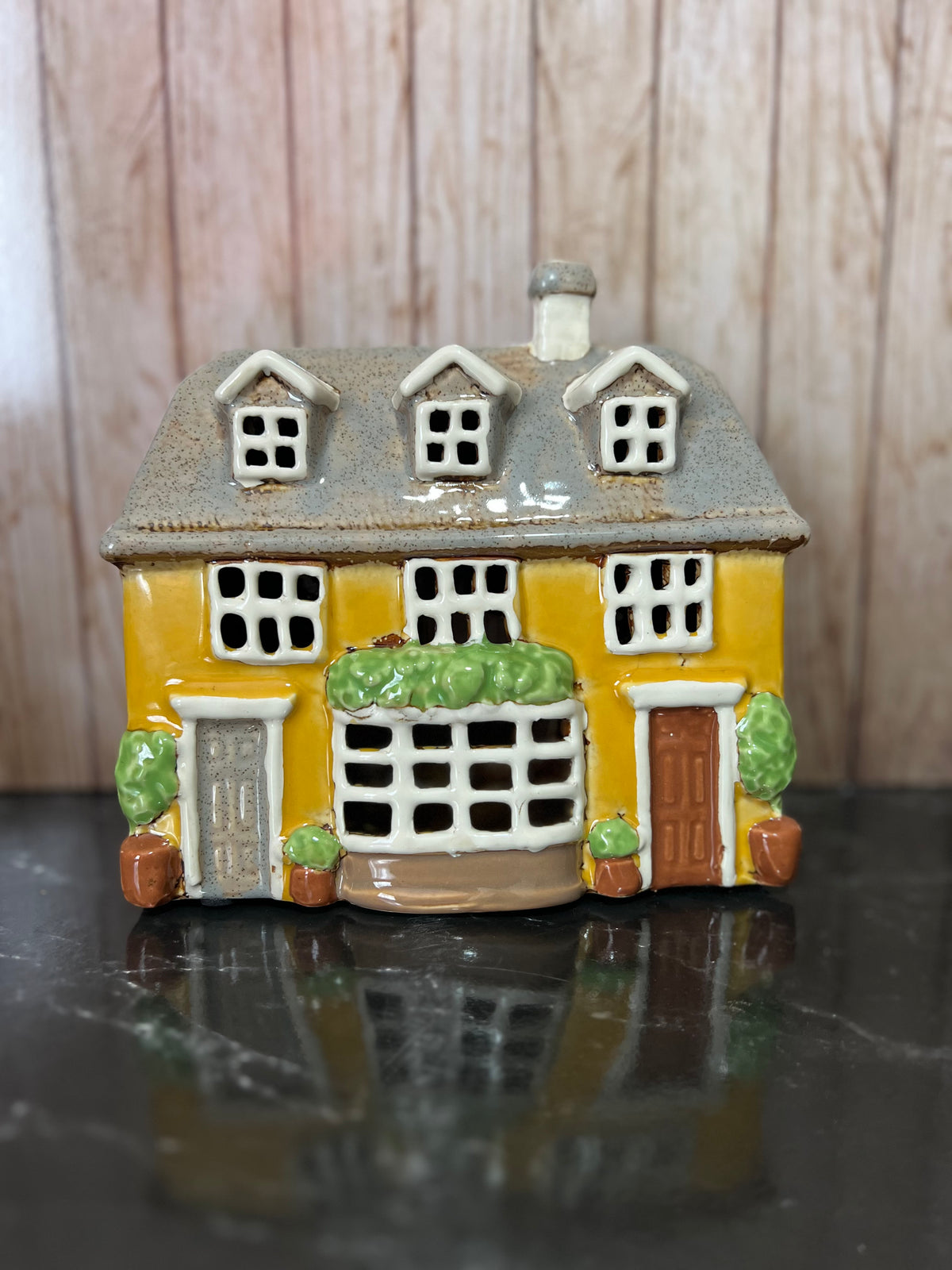 Yellow Terraced House Ceramic Tea Light Holder with Bay Window