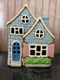 Blue Double House Ceramic Tea Light Holder with Shutters