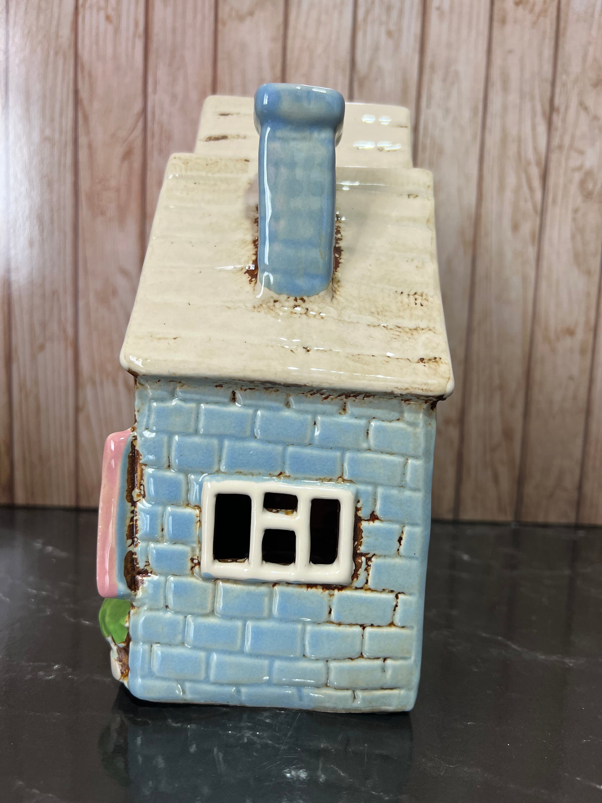 Blue Double House Ceramic Tea Light Holder with Shutters
