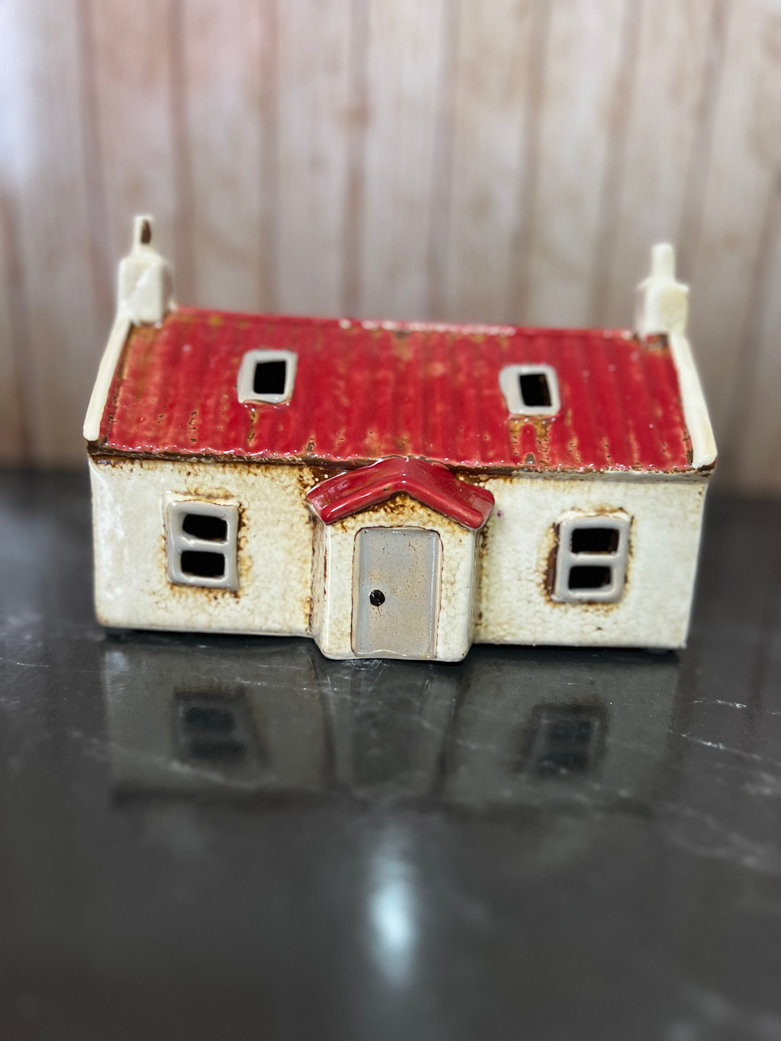 Croft House Red Tin Roof Ceramic Tea Light Holder