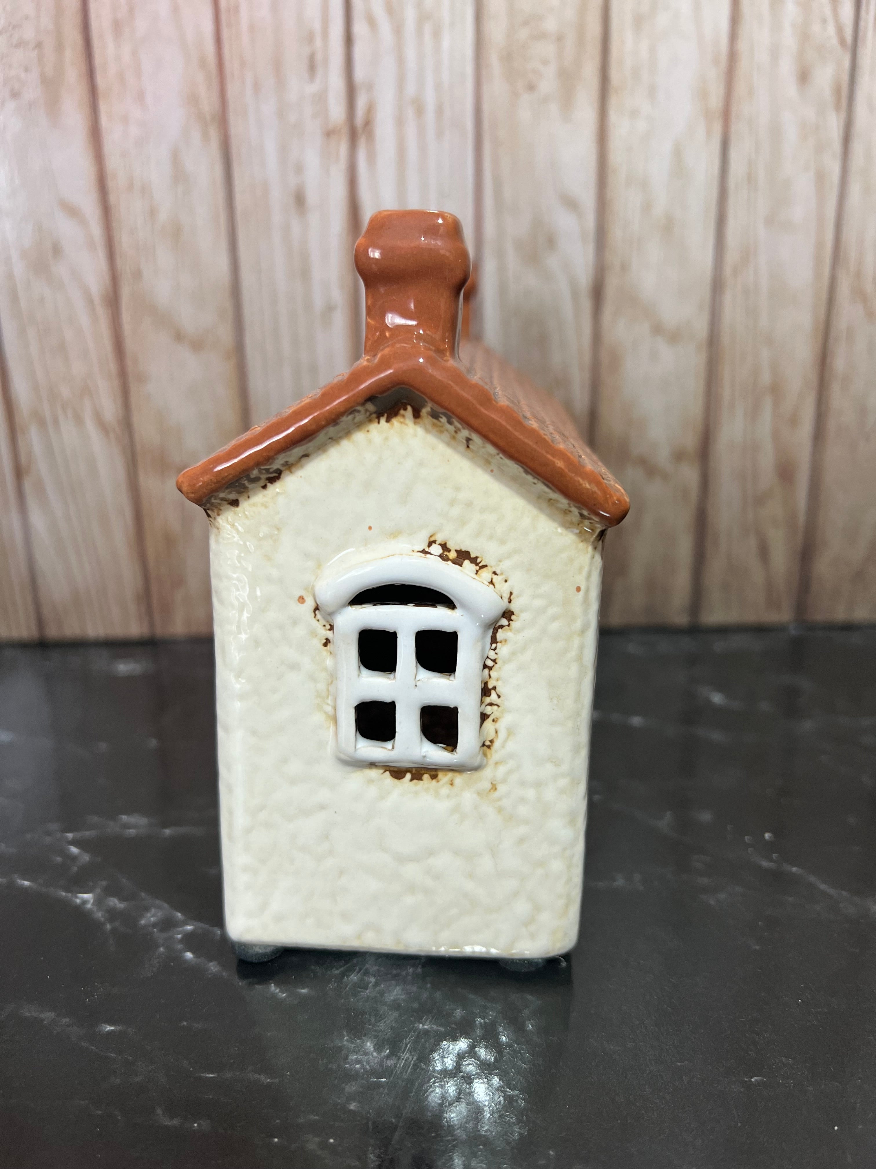 Post Office Ceramic Tea Light Holder with Post Box and Pot Plants