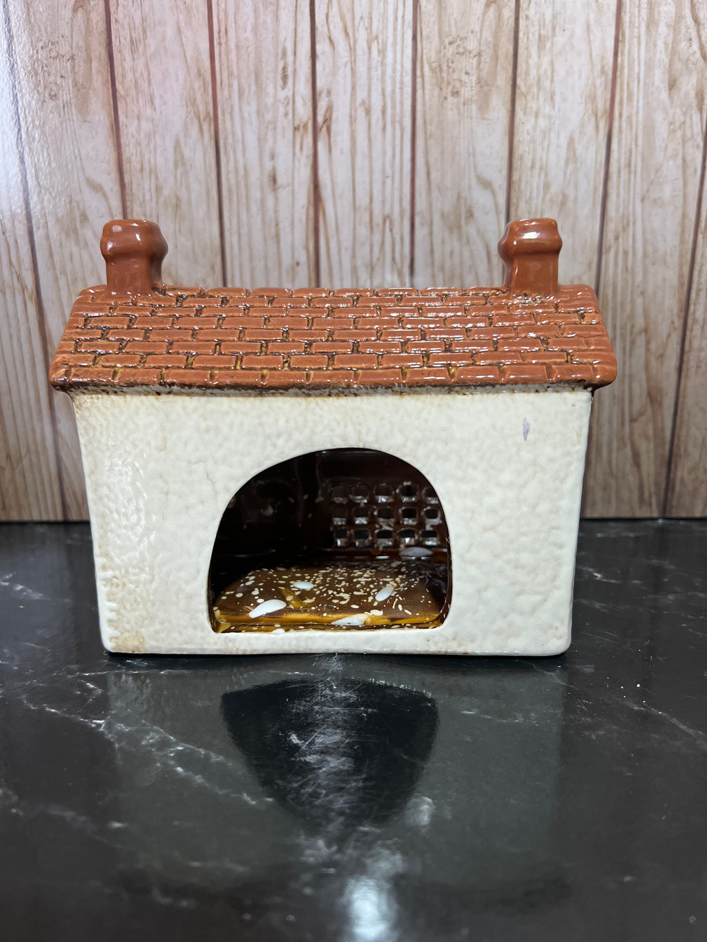 Post Office Ceramic Tea Light Holder with Post Box and Pot Plants