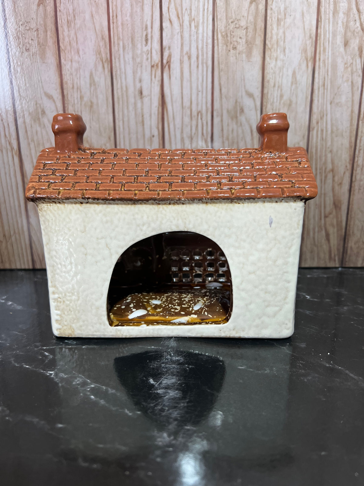 Post Office Ceramic Tea Light Holder with Post Box and Pot Plants