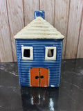 Small Dark Blue House Ceramic Tea Light Holder