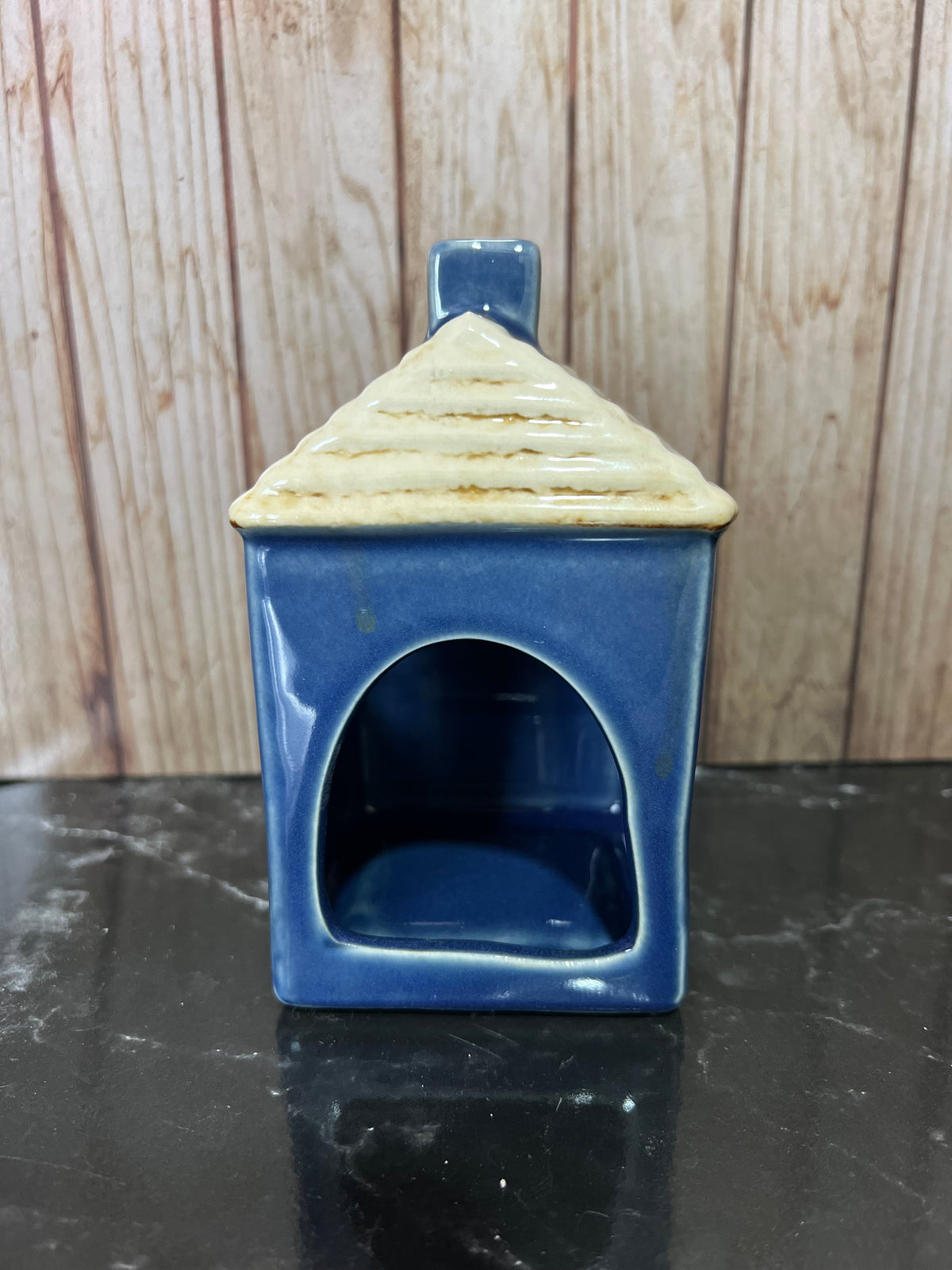 Small Dark Blue House Ceramic Tea Light Holder