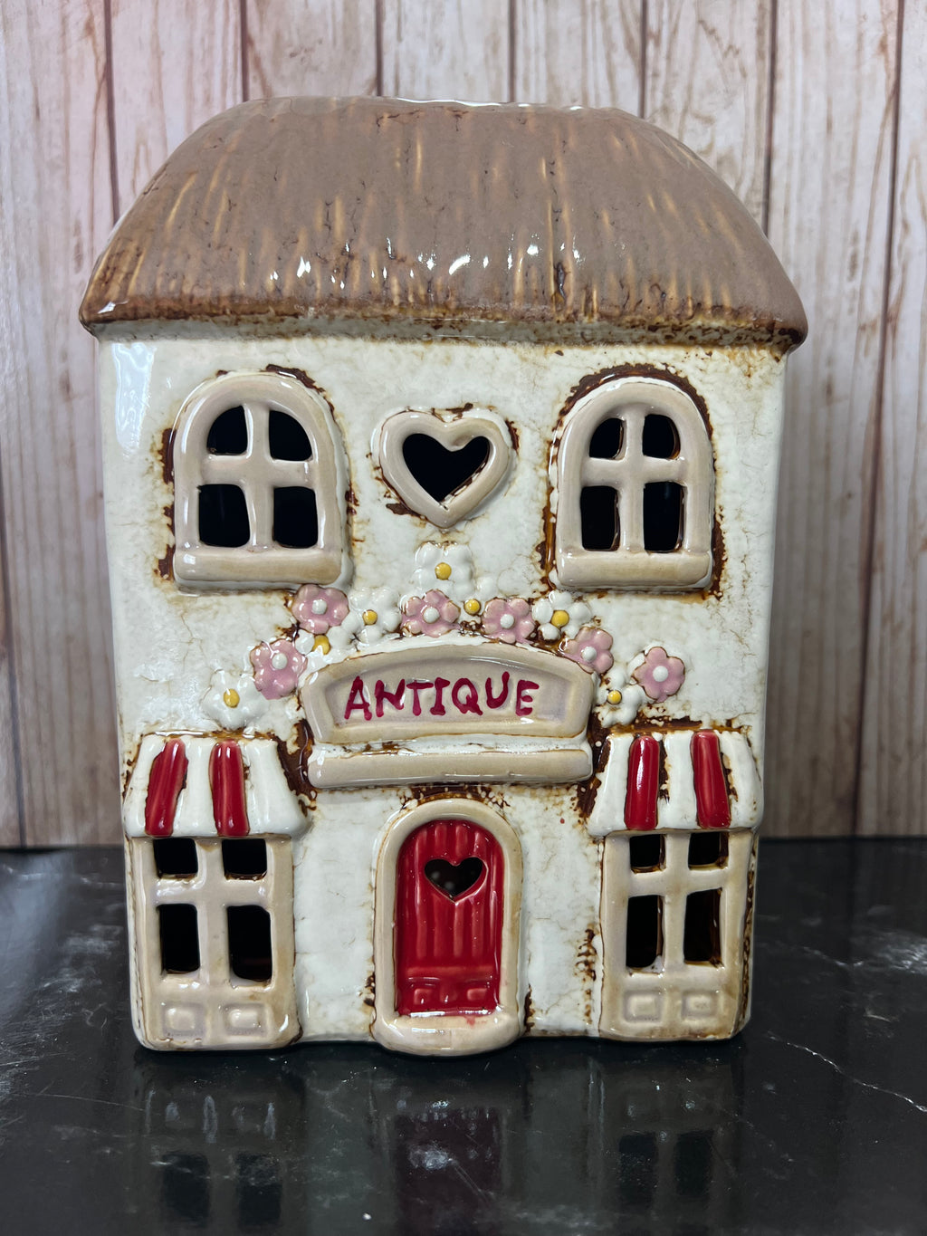 Antique Shop Themed Tea Light Holder  Awnings, Flowers Great Detail14cm W x 8cm D x 20cm H