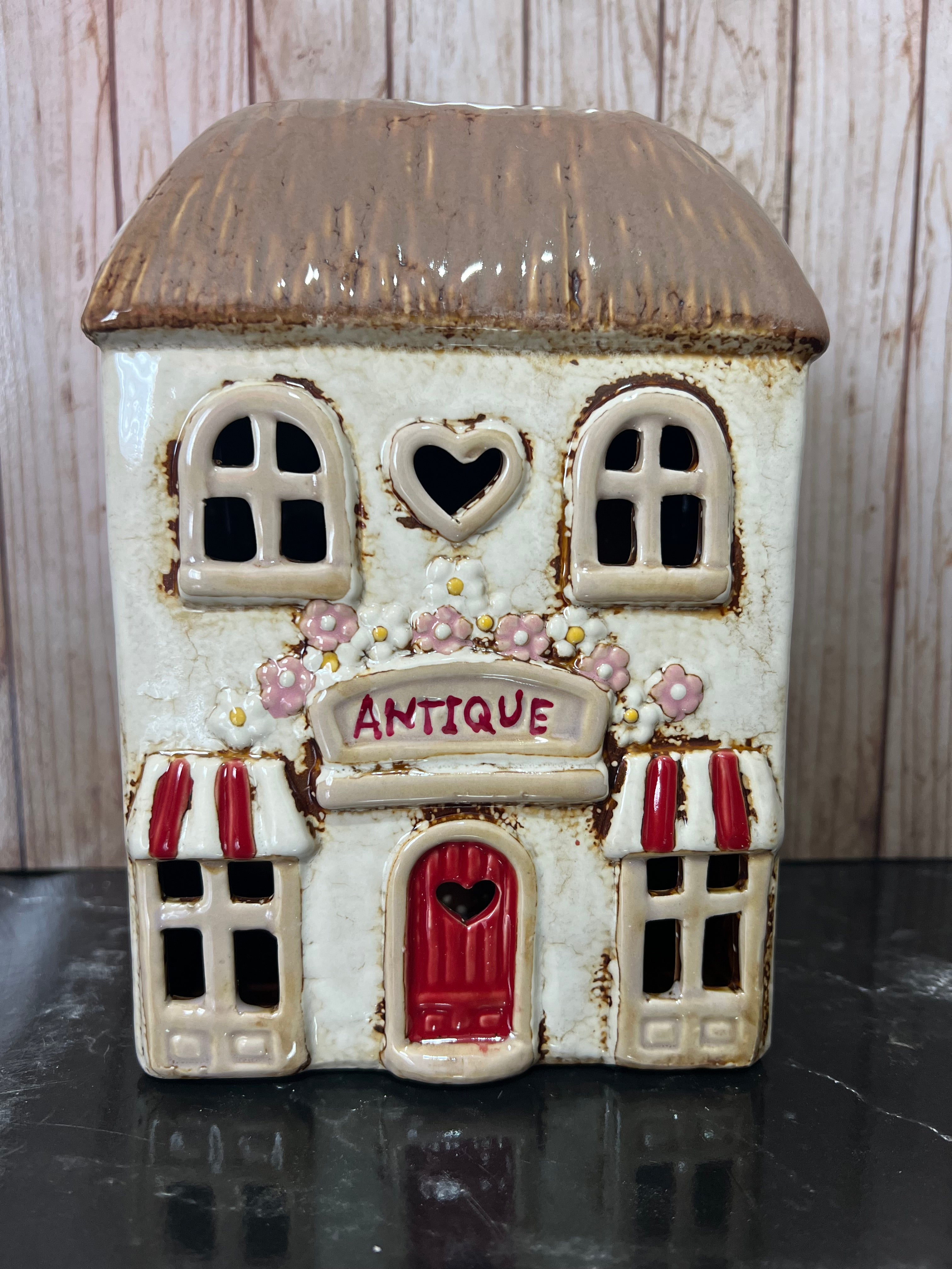 Antique Shop Themed Tea Light Holder  Awnings, Flowers Great Detail14cm W x 8cm D x 20cm H