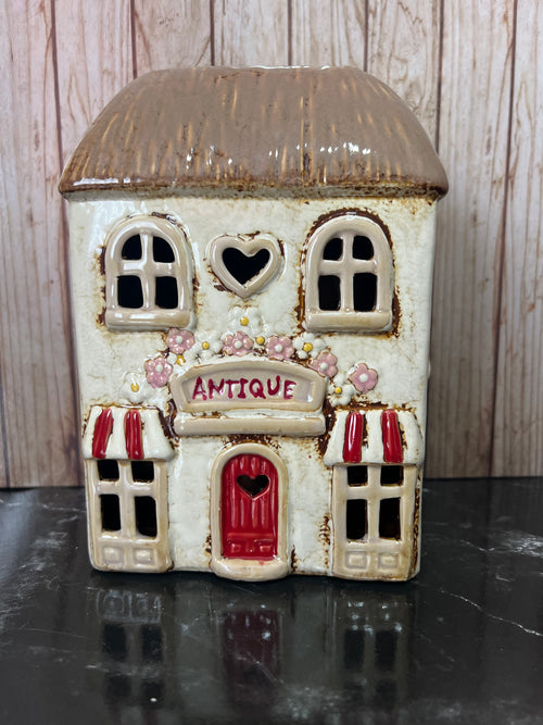 Antique Shop Themed Tea Light Holder  Awnings, Flowers Great Detail14cm W x 8cm D x 20cm H